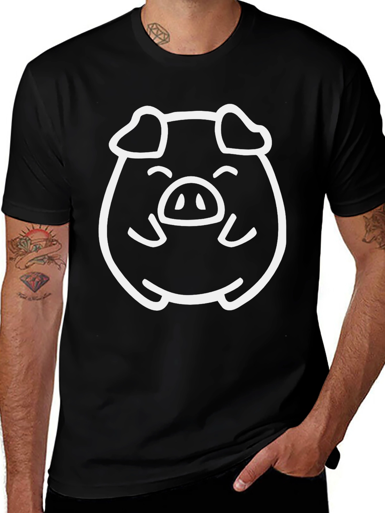 Cute Pig Graphic T-Shirt - Black Cotton Tee