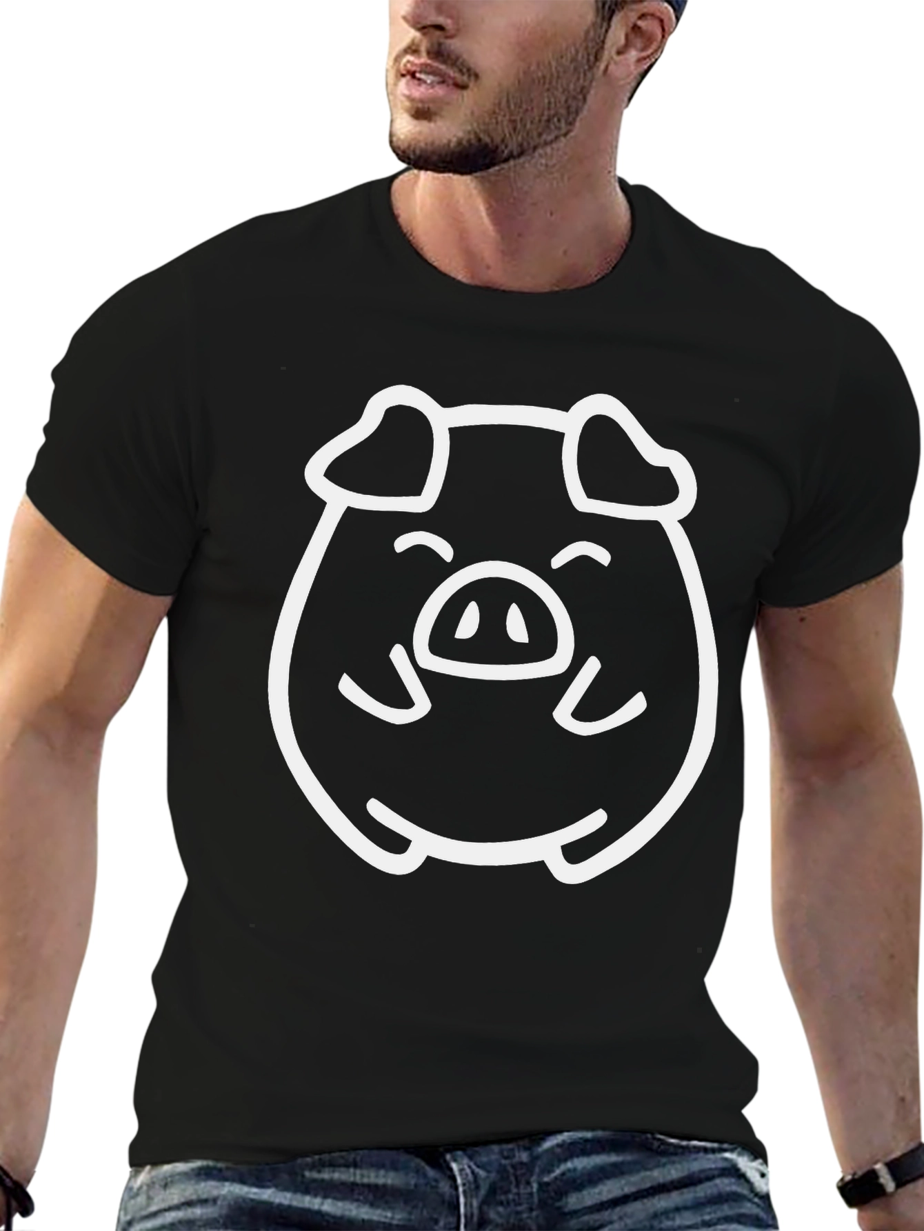 Cute Pig Graphic T-Shirt - Black Cotton Tee