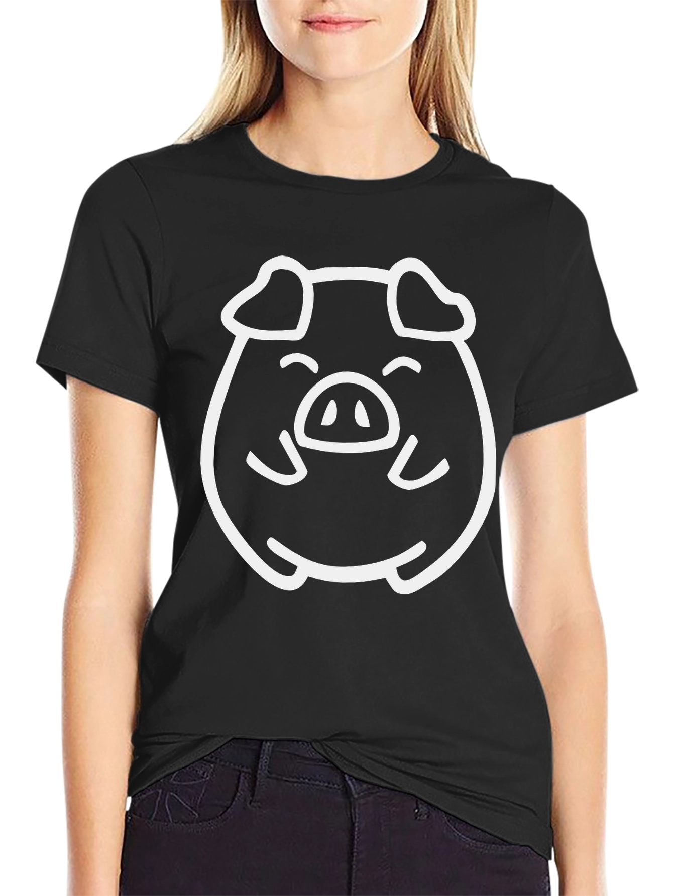 Cute Pig Graphic T-Shirt - Black Cotton Tee