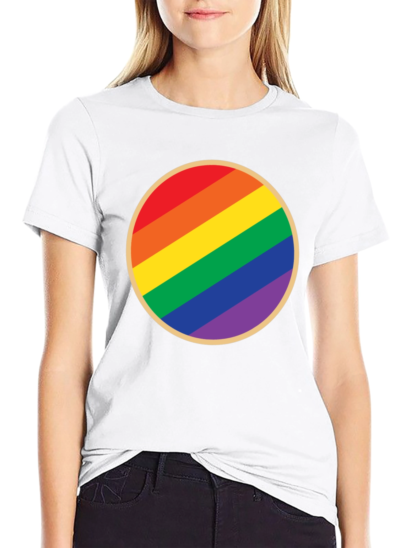 Pride Rainbow Circle Graphic Tee - Black Cotton T-Shirt
