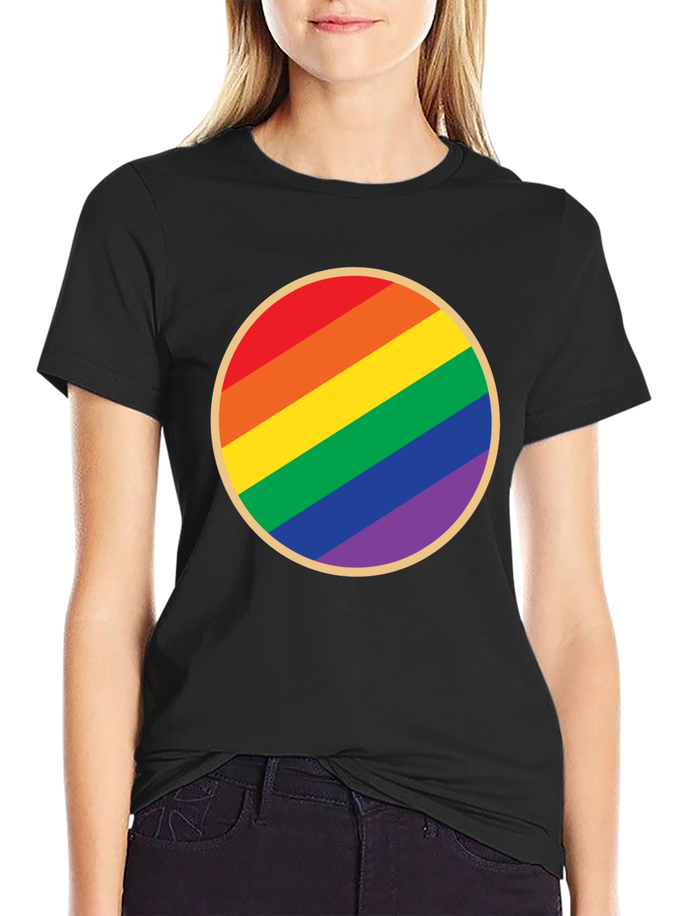 Pride Rainbow Circle Graphic Tee - Black Cotton T-Shirt