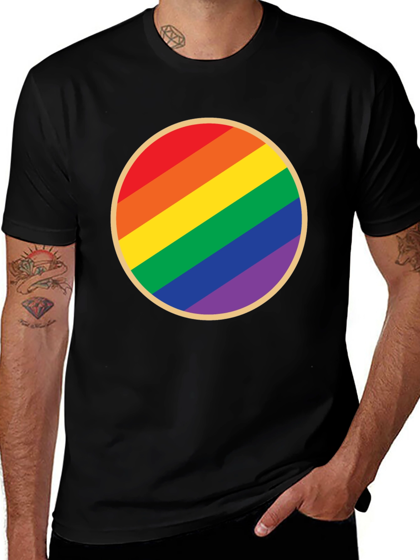 Pride Rainbow Circle Graphic Tee - Black Cotton T-Shirt