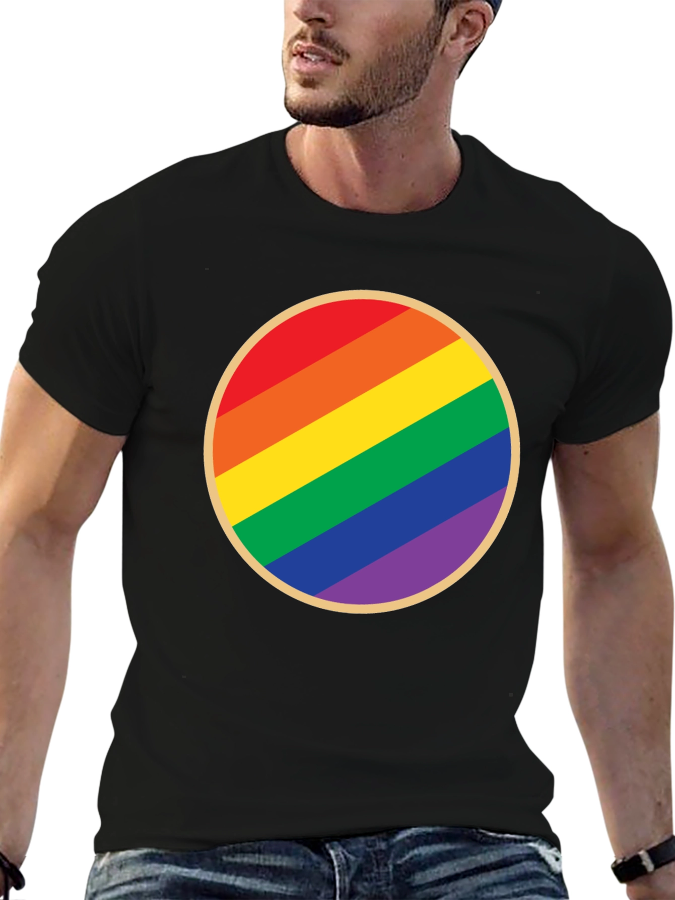 Pride Rainbow Circle Graphic Tee - Black Cotton T-Shirt