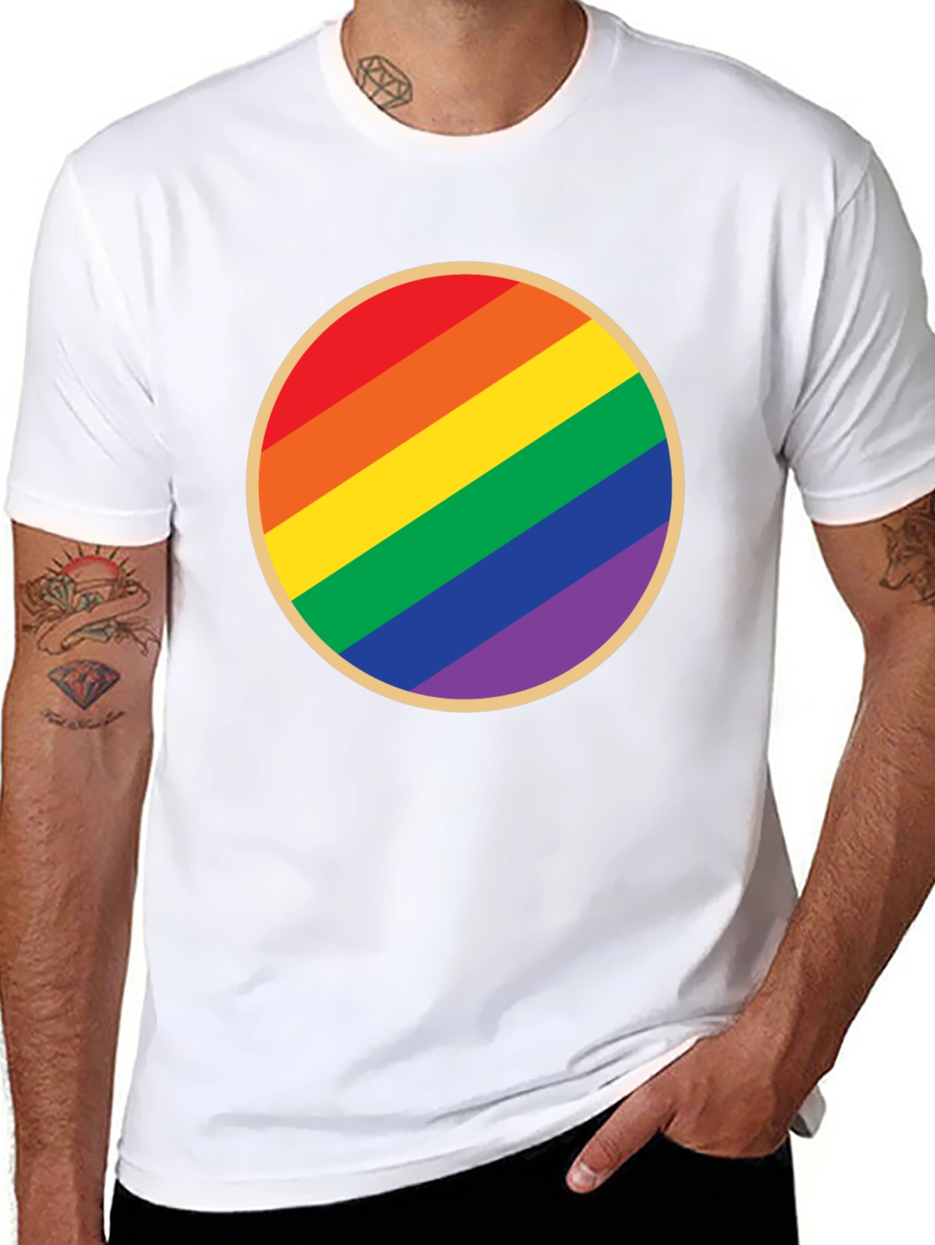 Pride Rainbow Circle Graphic Tee - Black Cotton T-Shirt