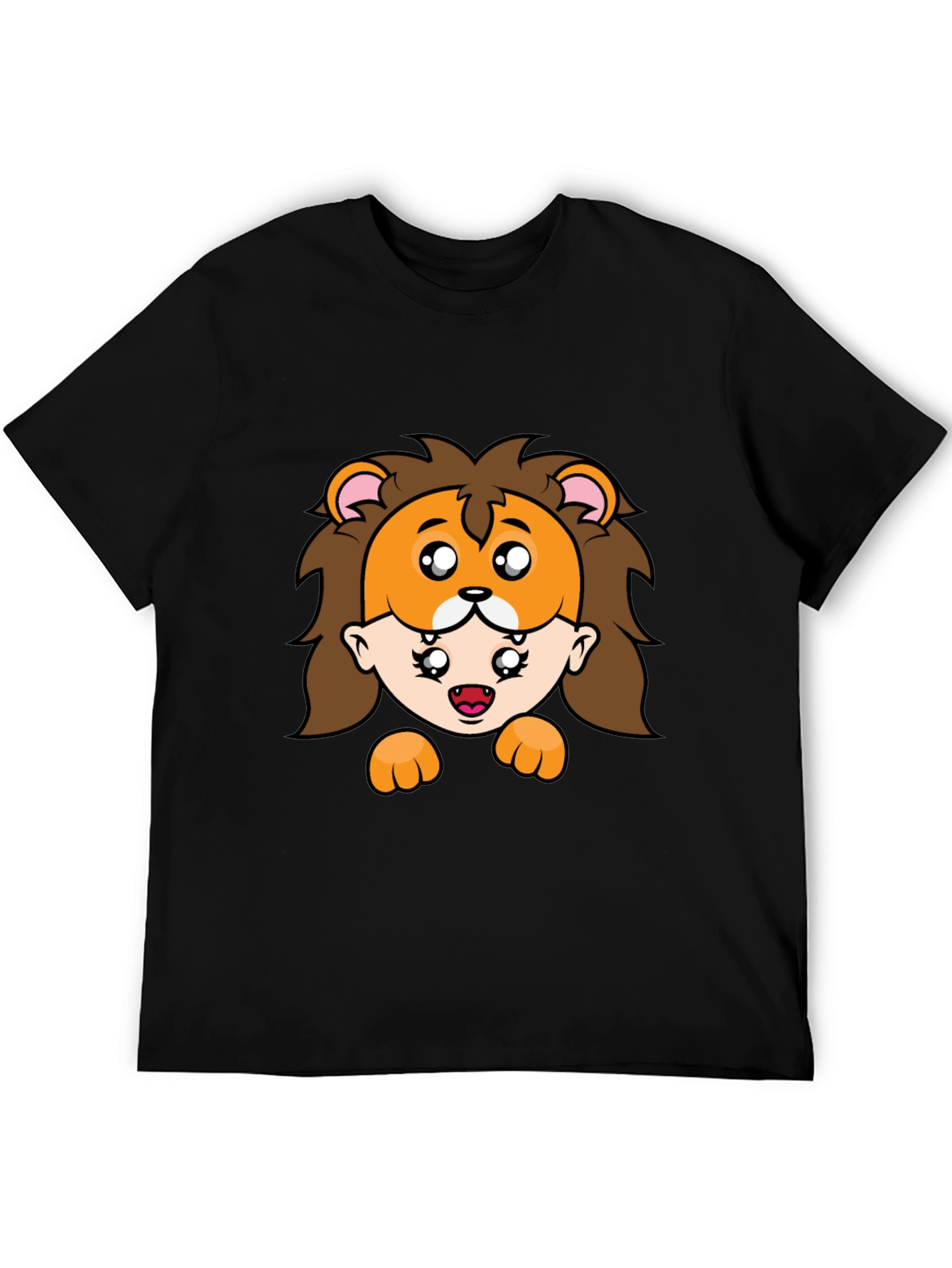 Lion Mask Cartoon Graphic Black T-Shirt