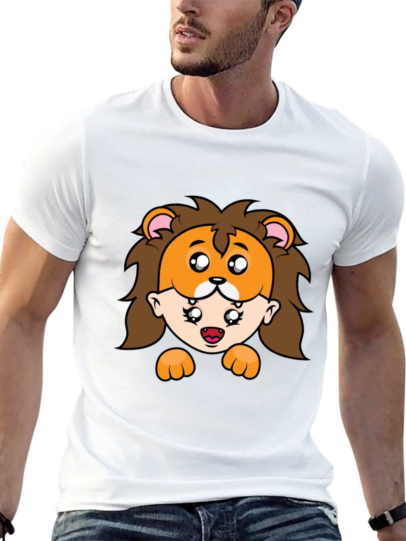 Lion Mask Cartoon Graphic Black T-Shirt