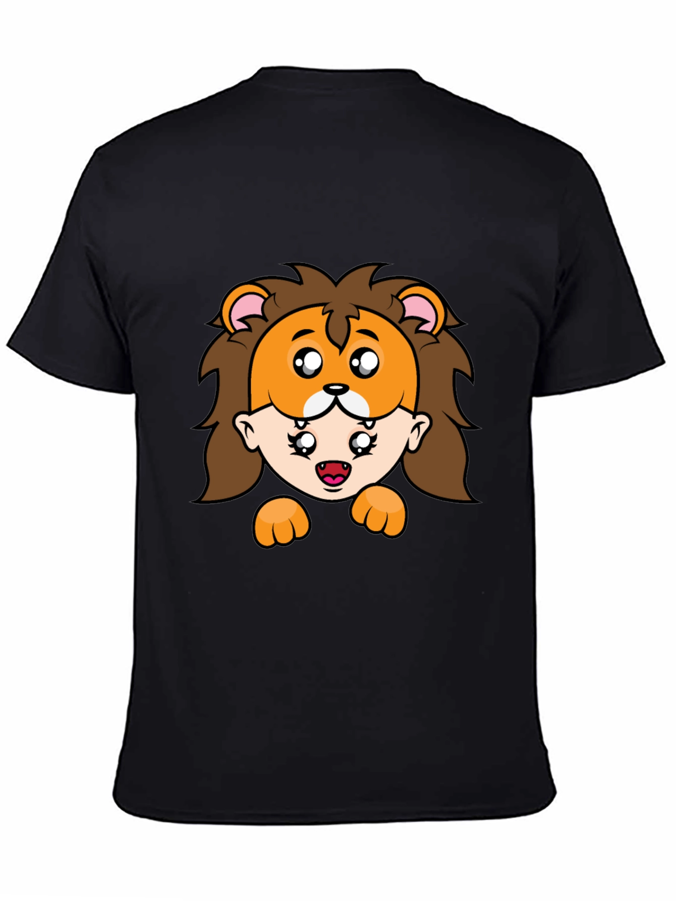 Lion Mask Cartoon Graphic Black T-Shirt