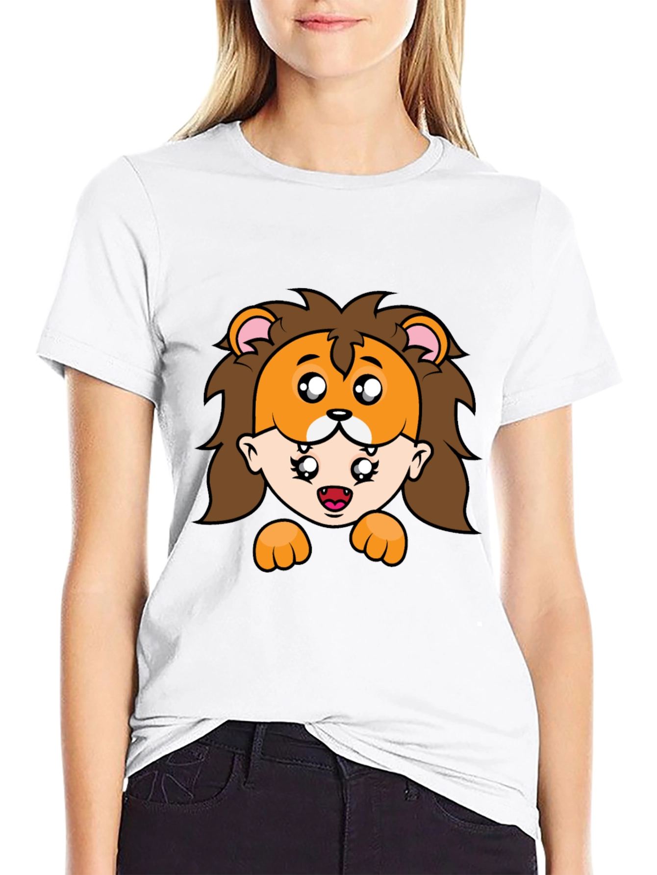 Lion Mask Cartoon Graphic Black T-Shirt