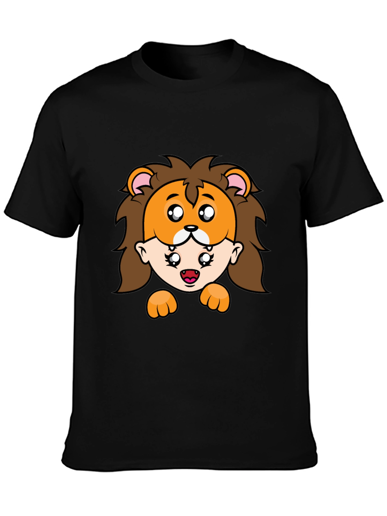Lion Mask Cartoon Graphic Black T-Shirt