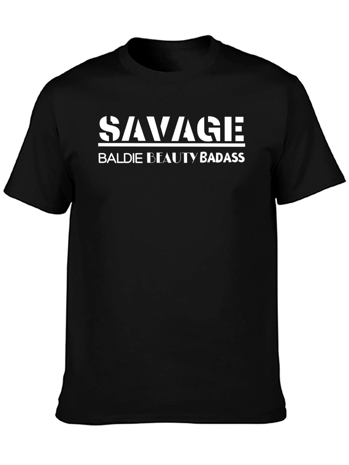 Savage Baldie Beauty Badass Graphic Tee - Black