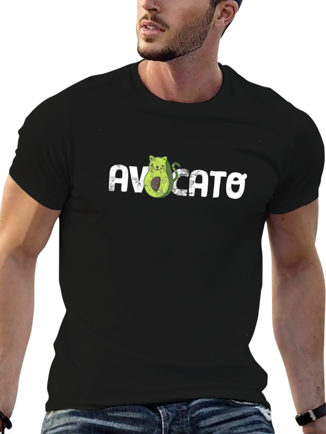 Avocato Pun Graphic T-Shirt - Cute Cat Avocado Tee