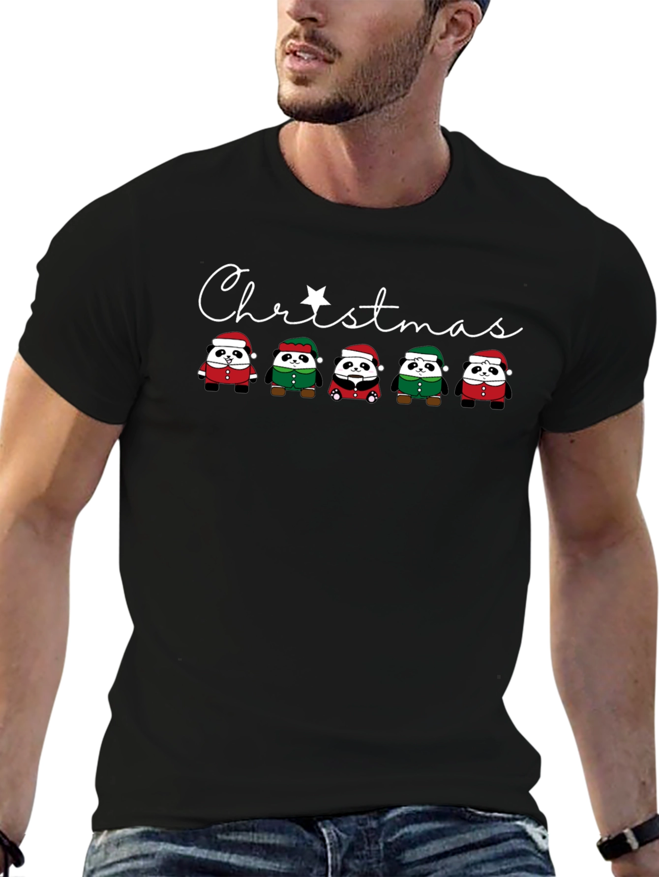 Christmas Panda Graphic Tee - Holiday Shirt