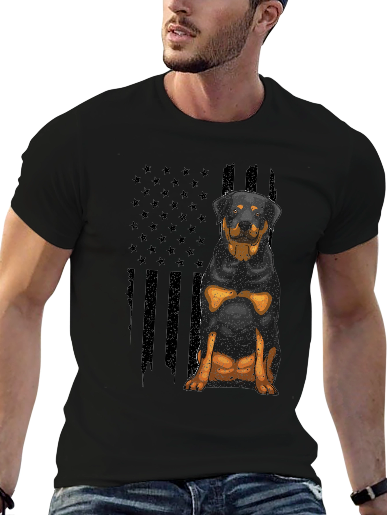 Rottweiler American Flag Mens Black T-Shirt
