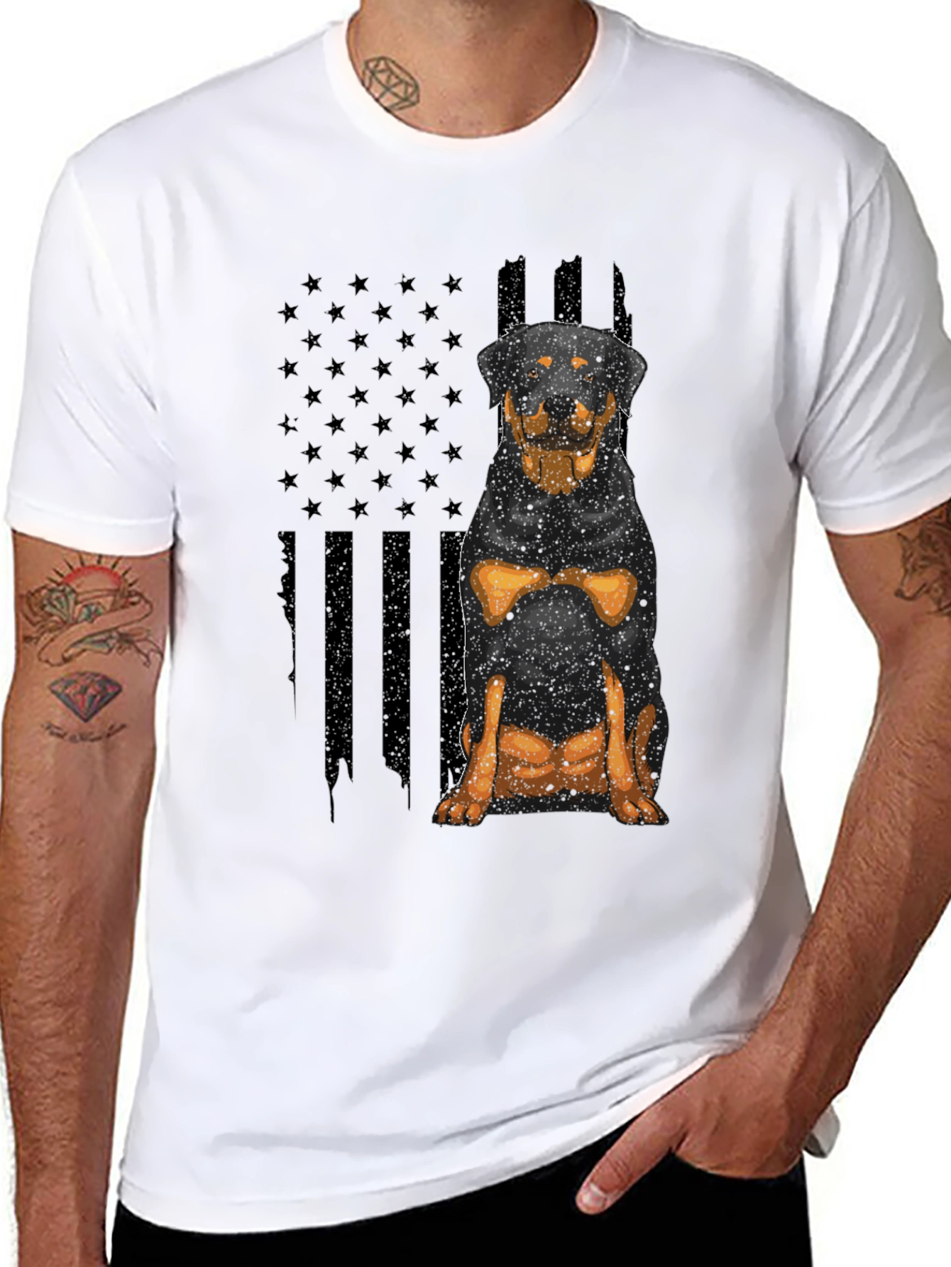 Rottweiler American Flag Mens Black T-Shirt