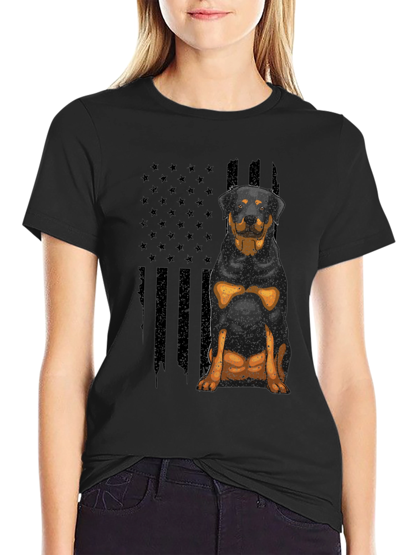 Rottweiler American Flag Mens Black T-Shirt