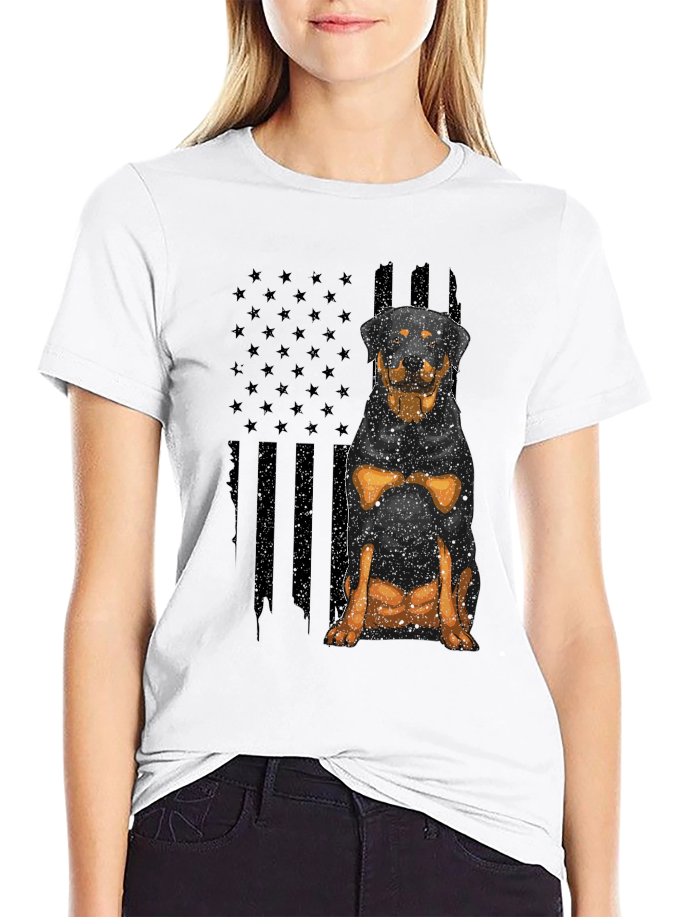 Rottweiler American Flag Mens Black T-Shirt