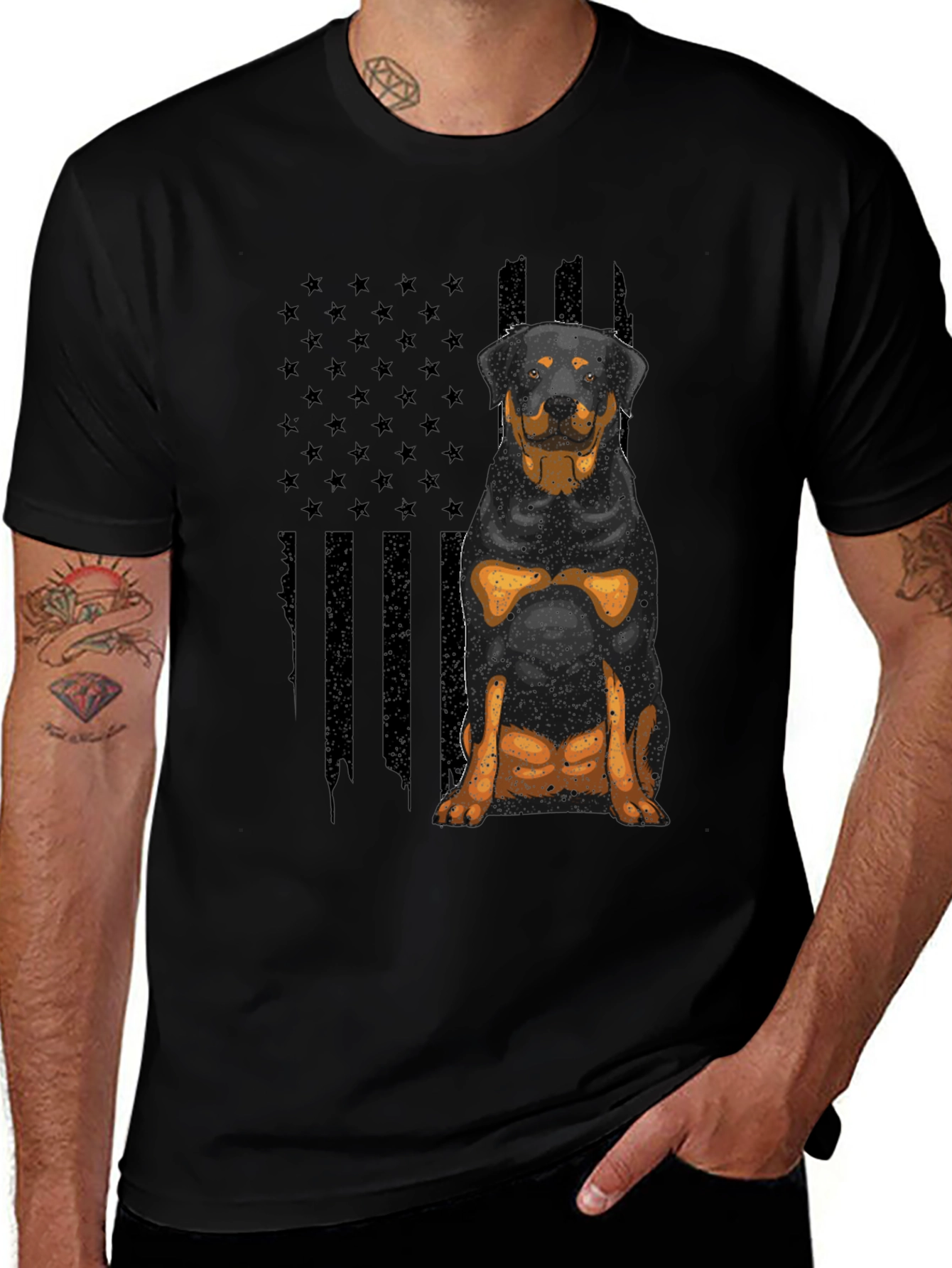 Rottweiler American Flag Mens Black T-Shirt