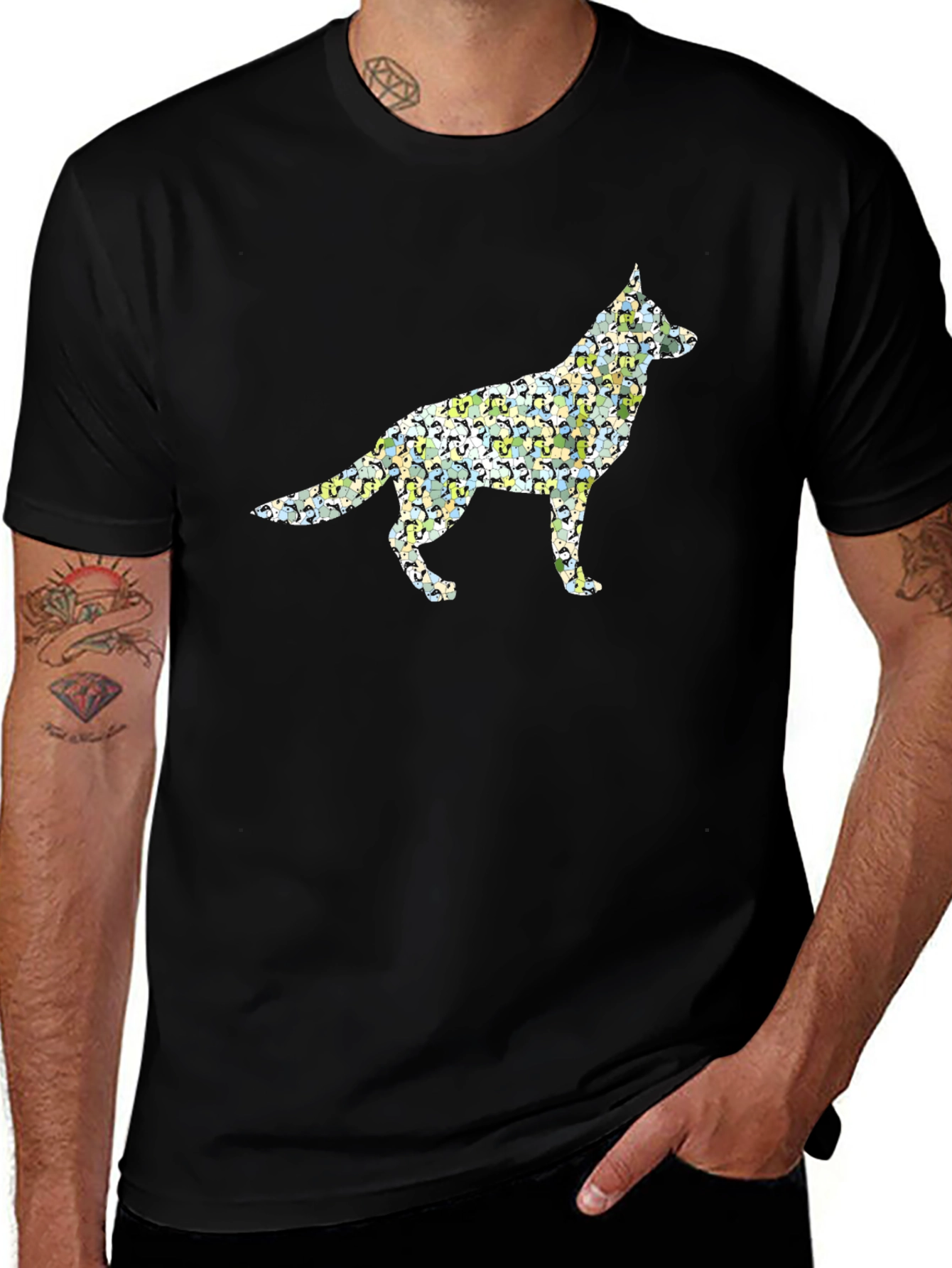 German Shepherd Dog Graphic Print Black T-Shirt