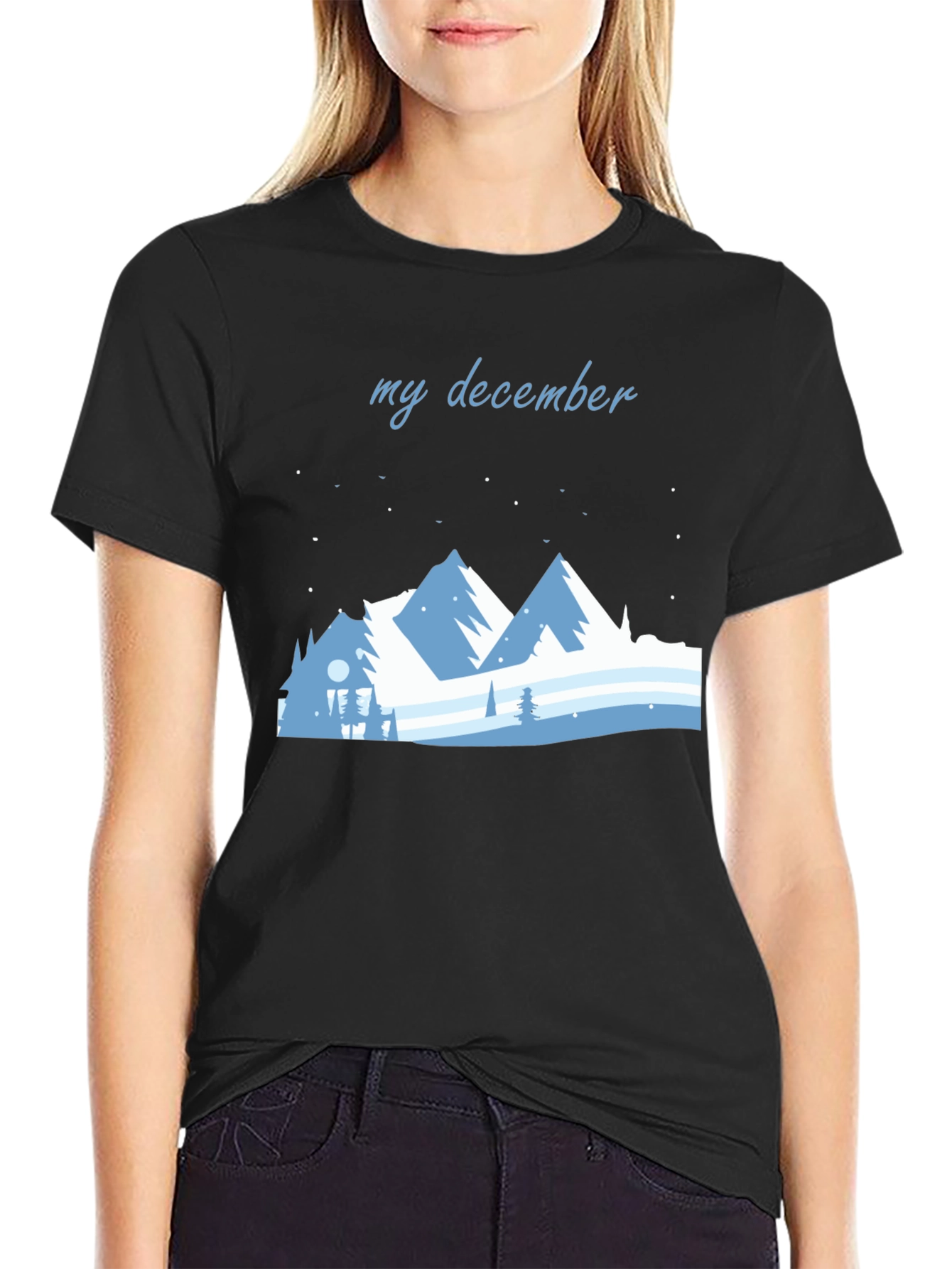 My December Mountain Graphic Tee - Black