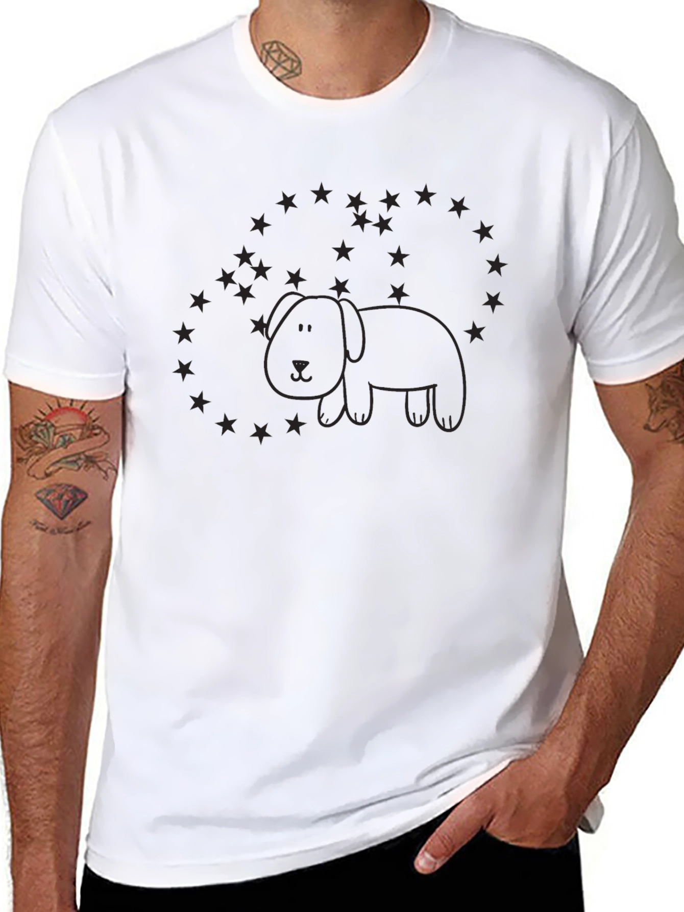 Cute Dog Star Circle Graphic T-Shirt