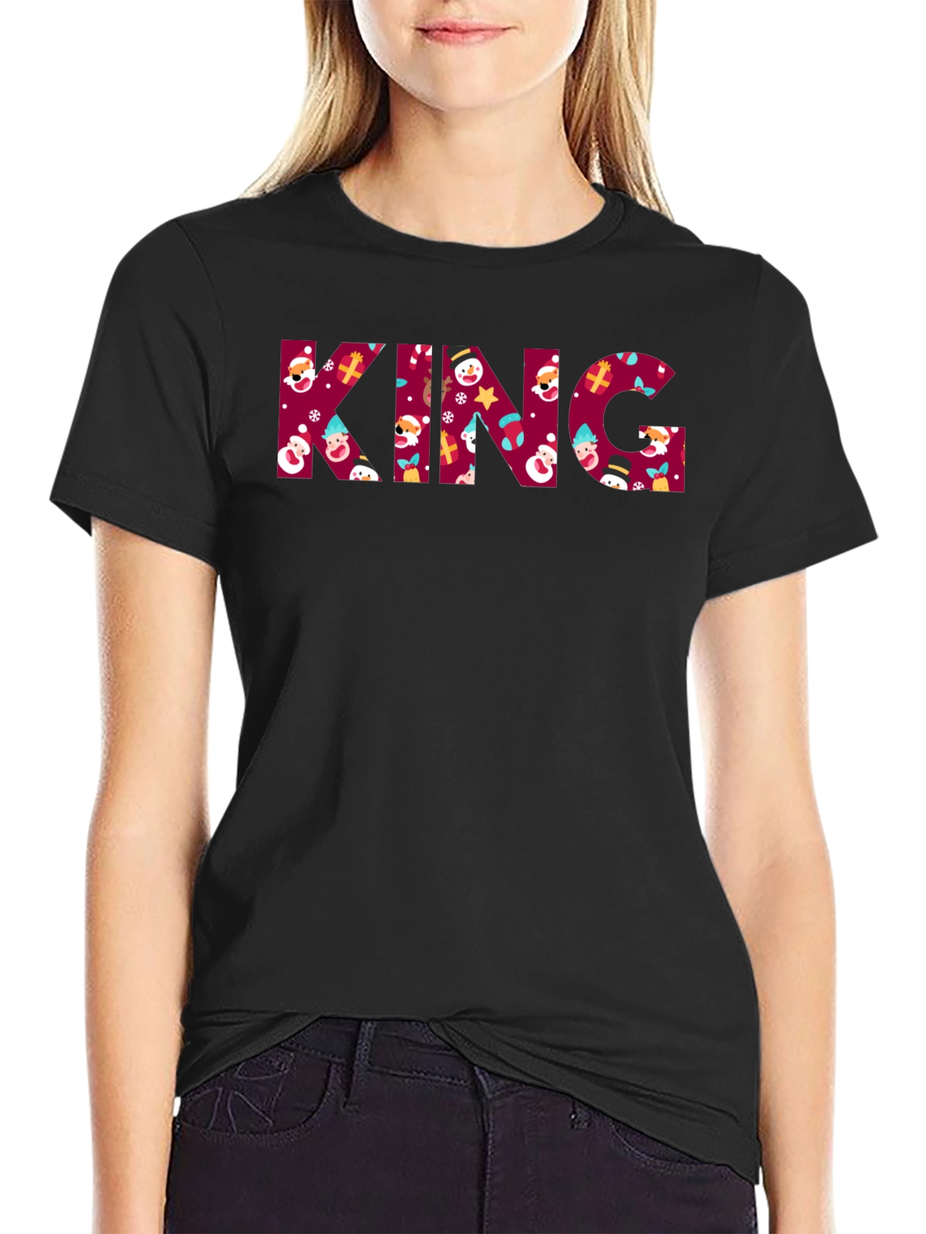 Festive Christmas King Graphic Tee - Holiday Season Apparel