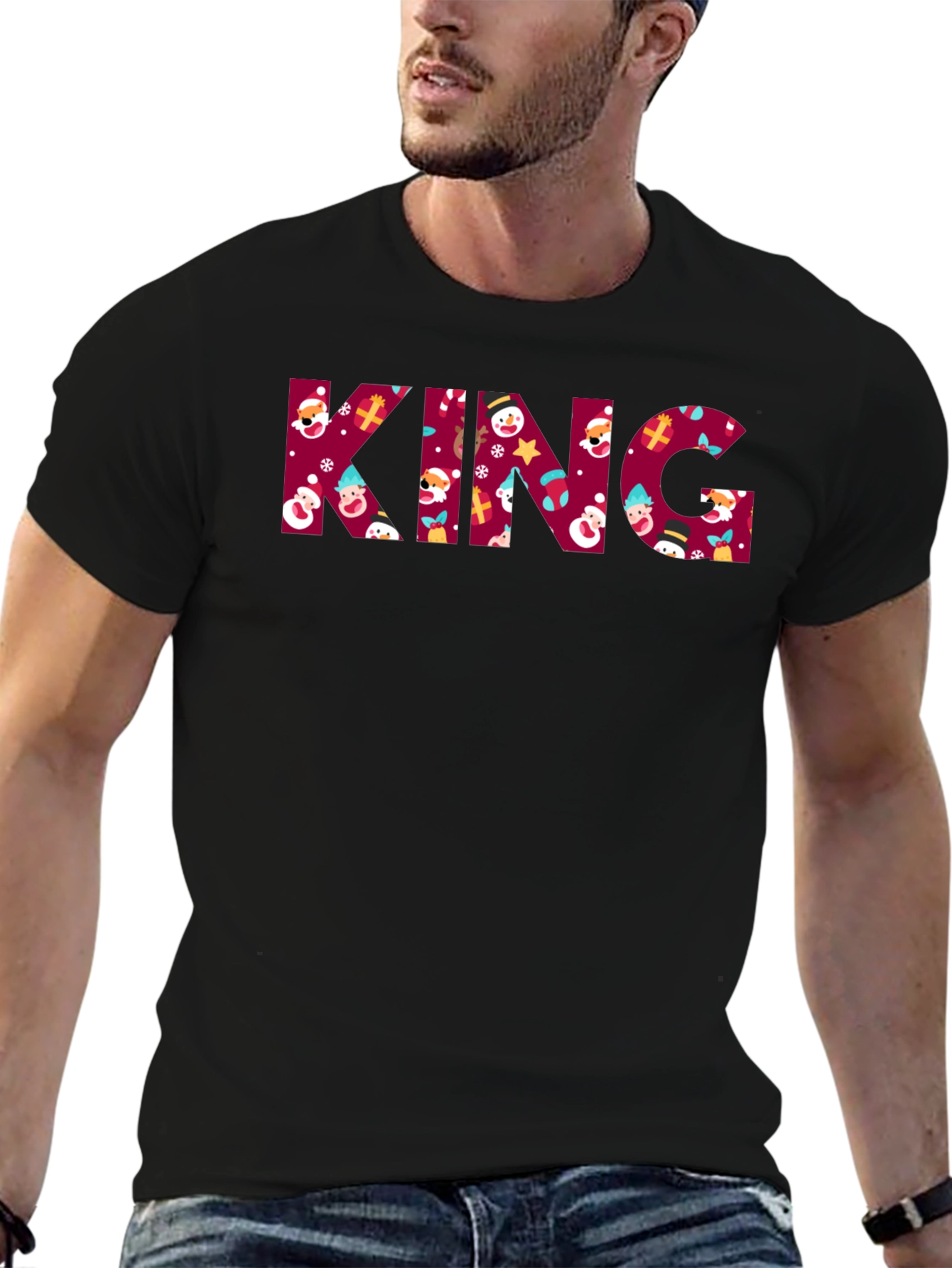 Festive Christmas King Graphic Tee - Holiday Season Apparel