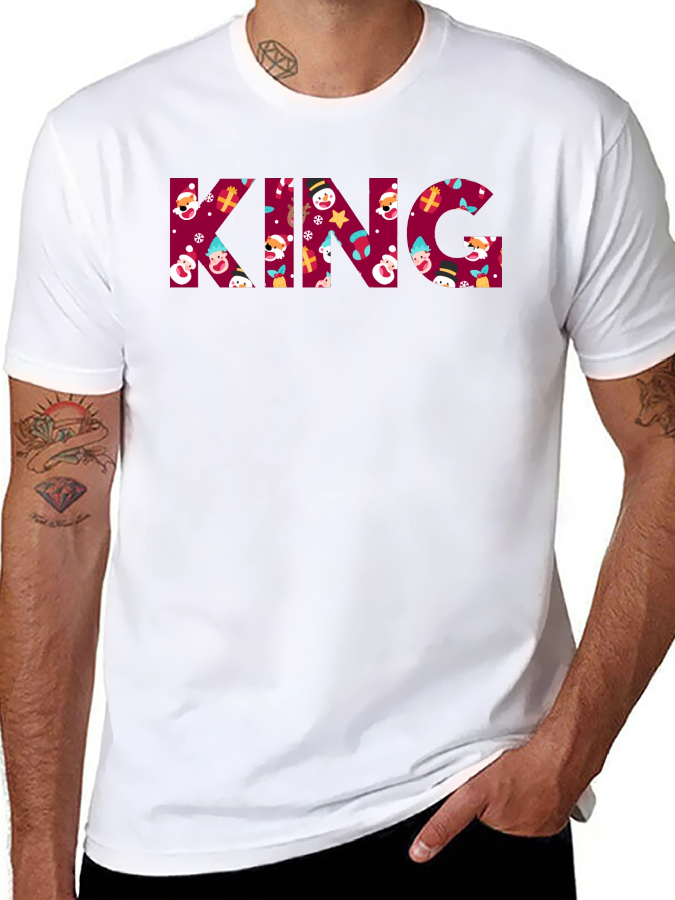Festive Christmas King Graphic Tee - Holiday Season Apparel