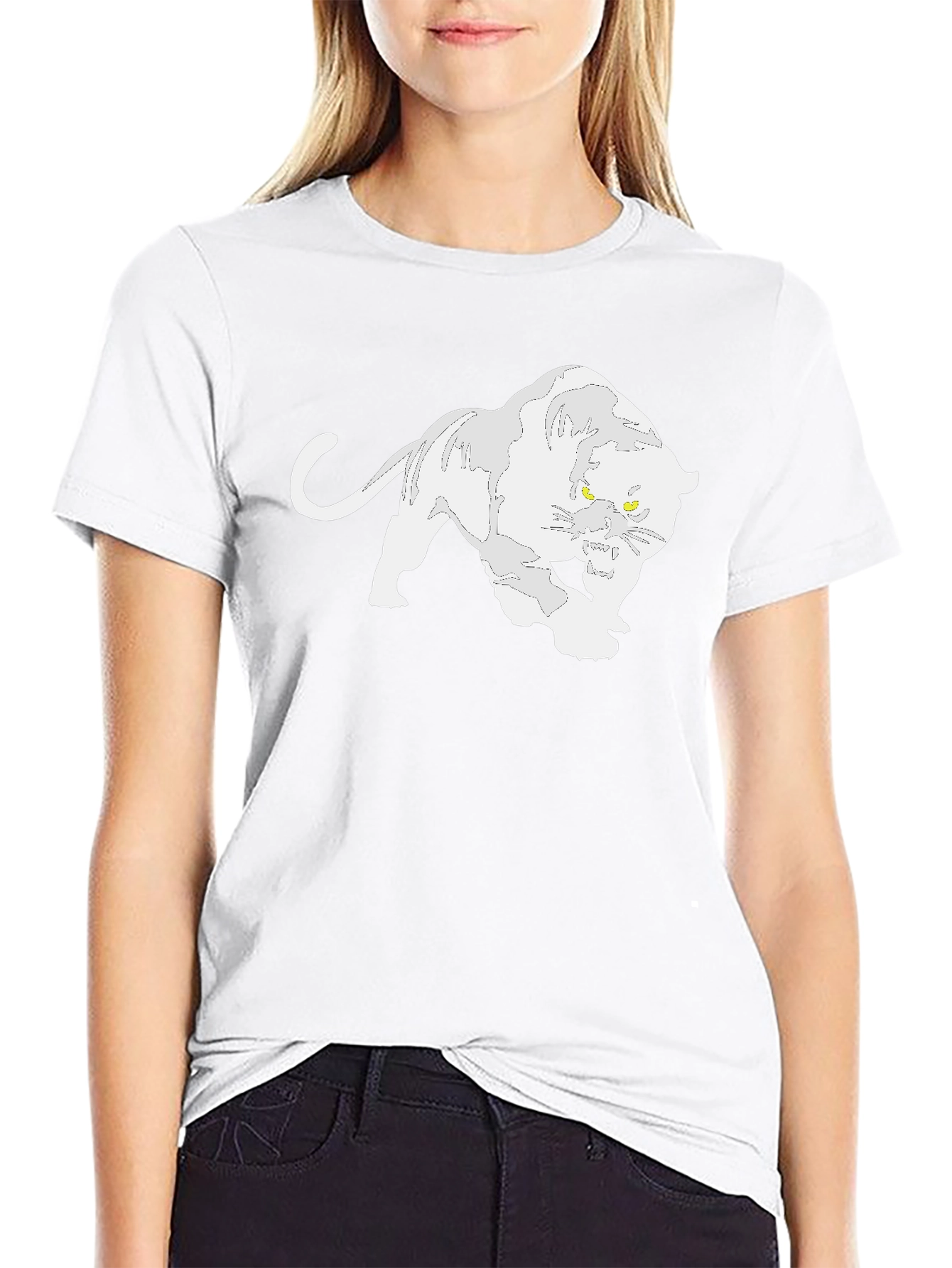 Black T-Shirt with White Panther Graphic