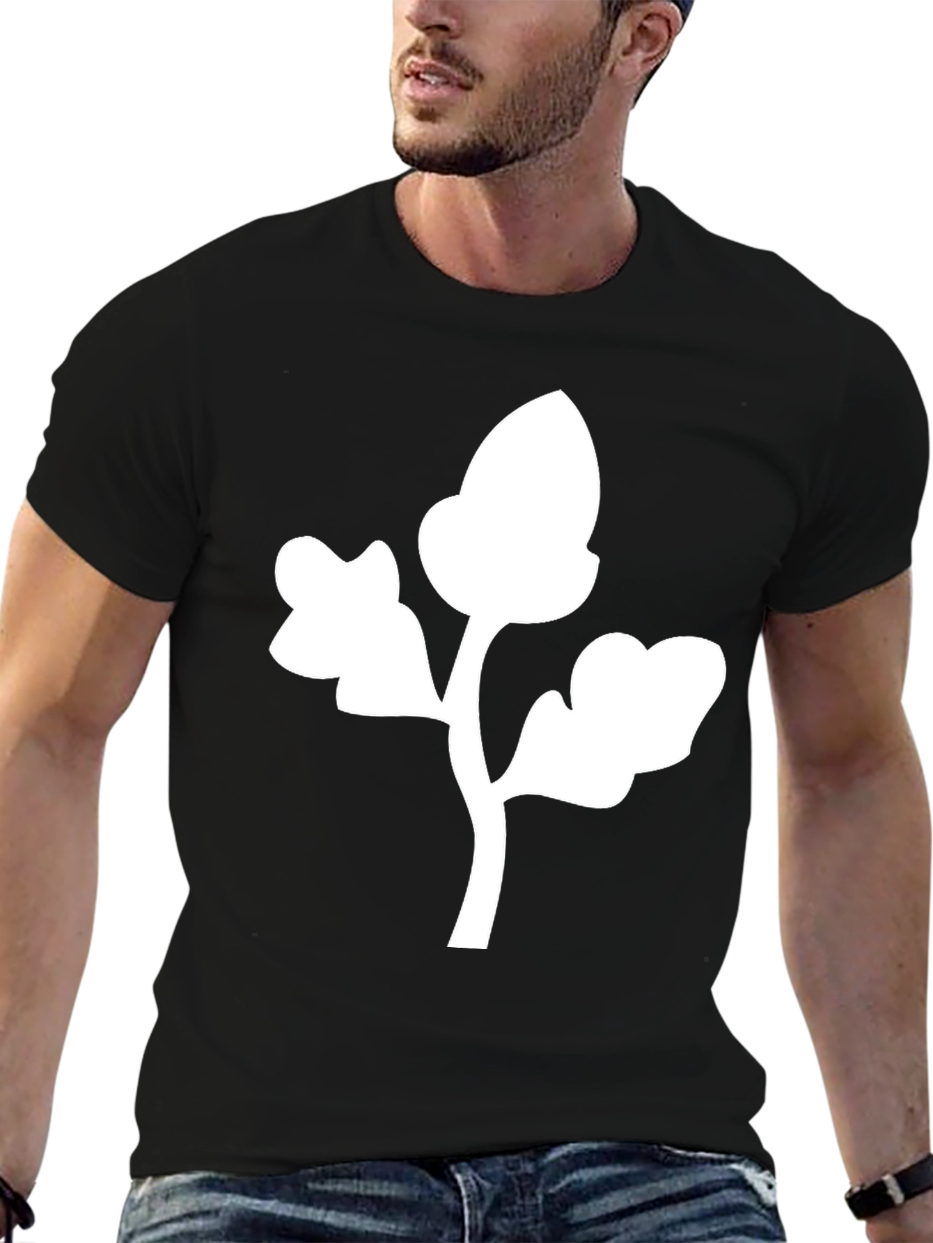 Black T-Shirt with White Oak Leaf Graphic