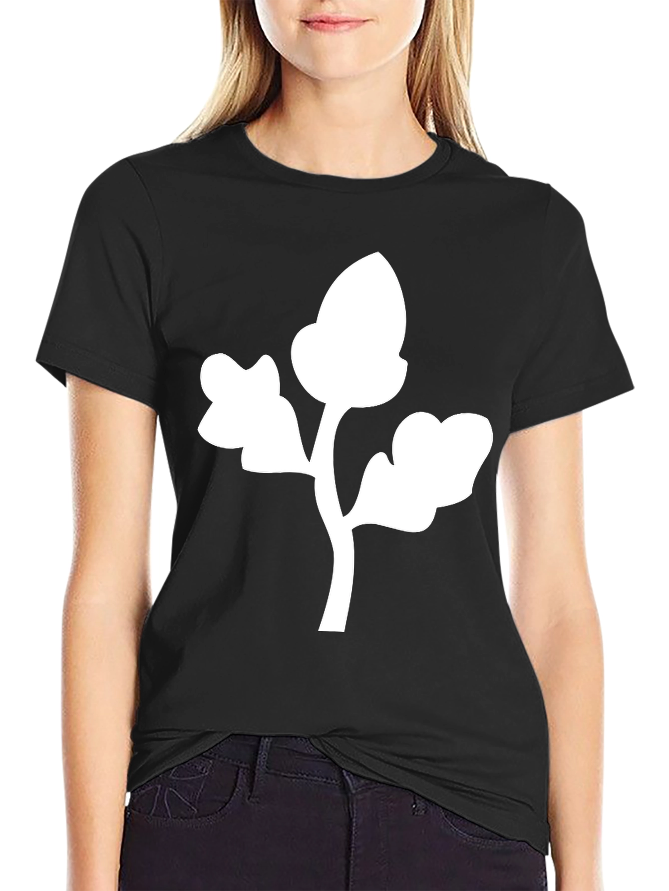 Black T-Shirt with White Oak Leaf Graphic