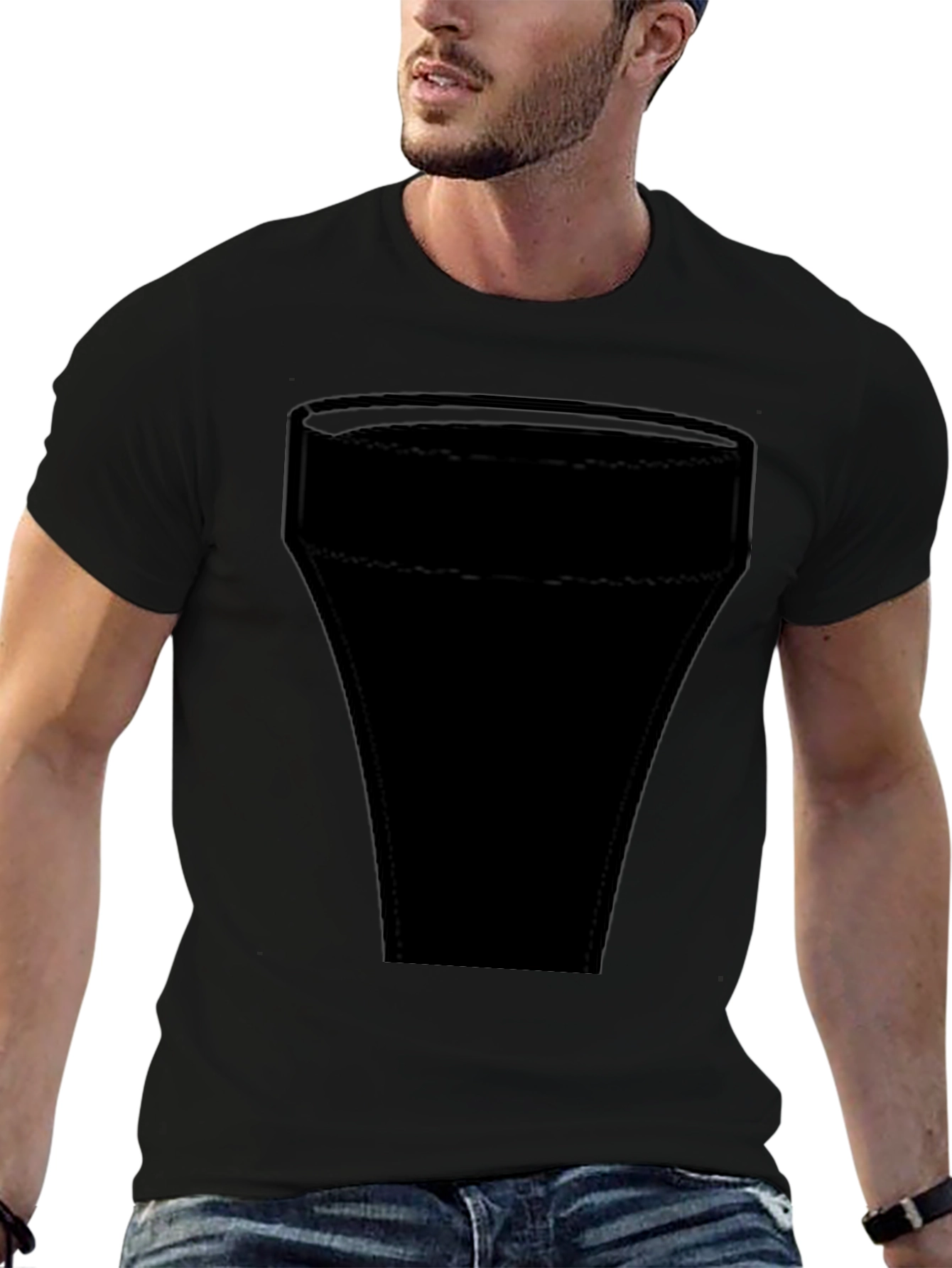 Mens Solid Black Short Sleeve Graphic T-Shirt