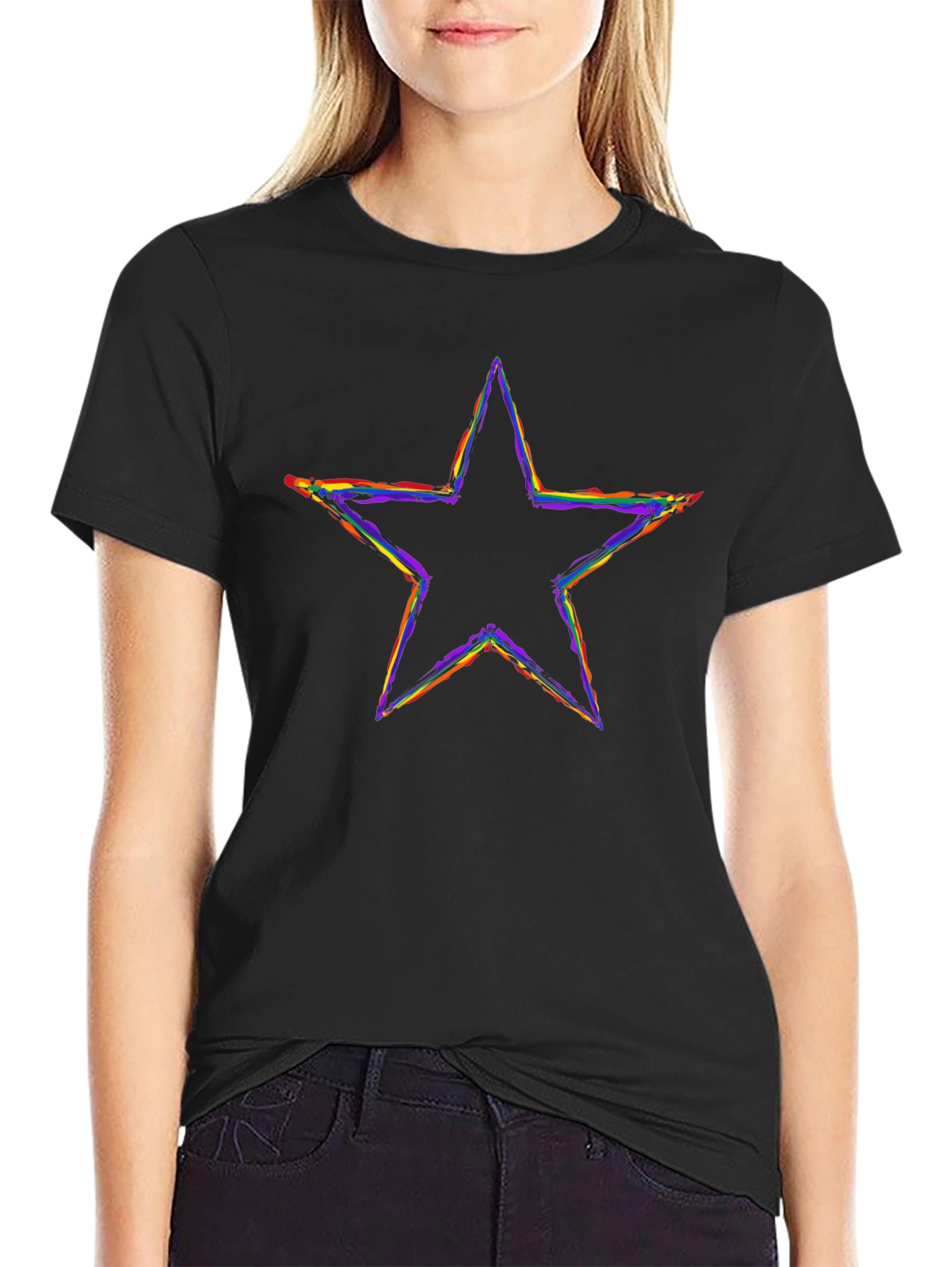 Rainbow Star Graphic Black T-Shirt
