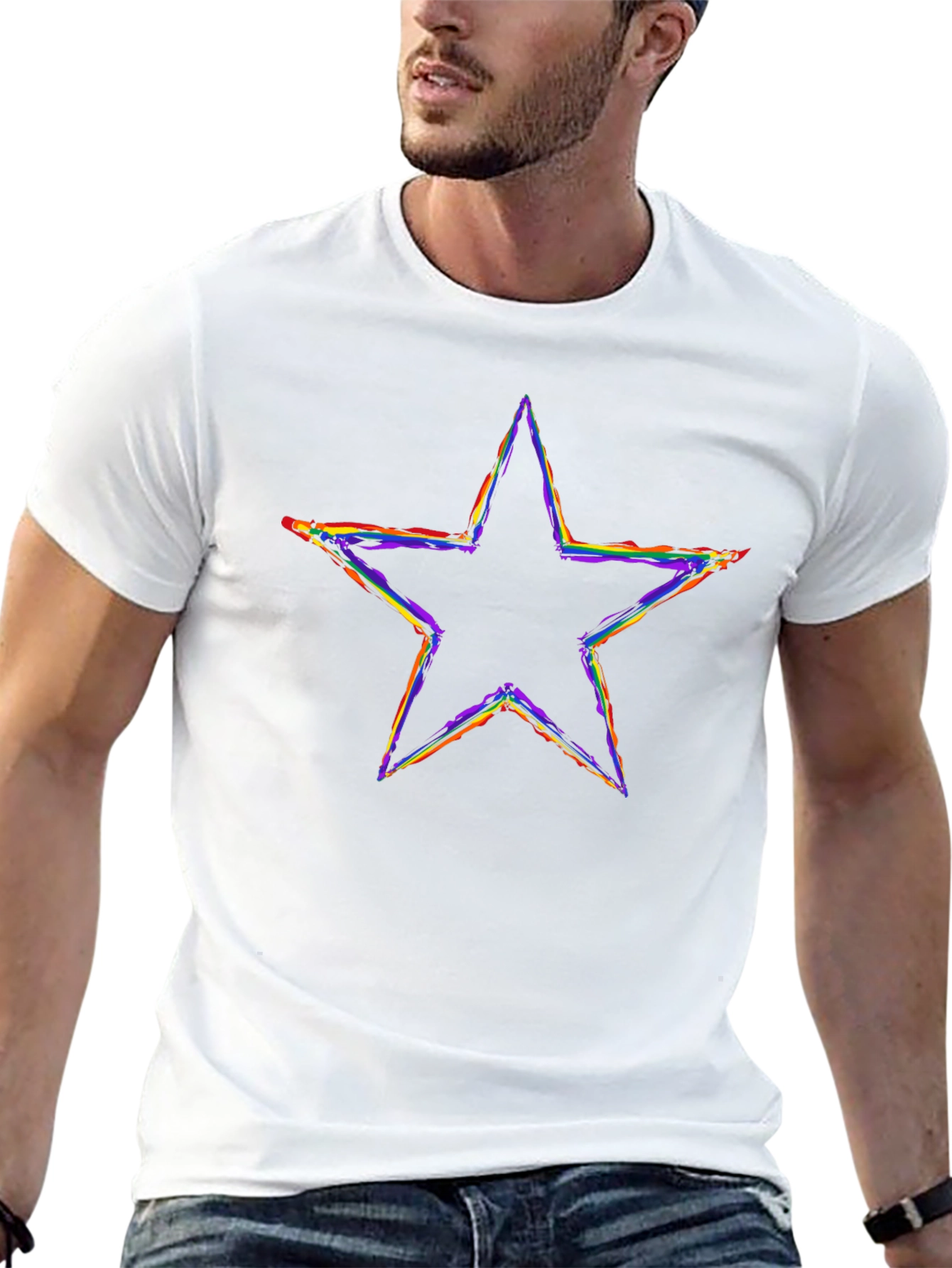 Rainbow Star Graphic Black T-Shirt
