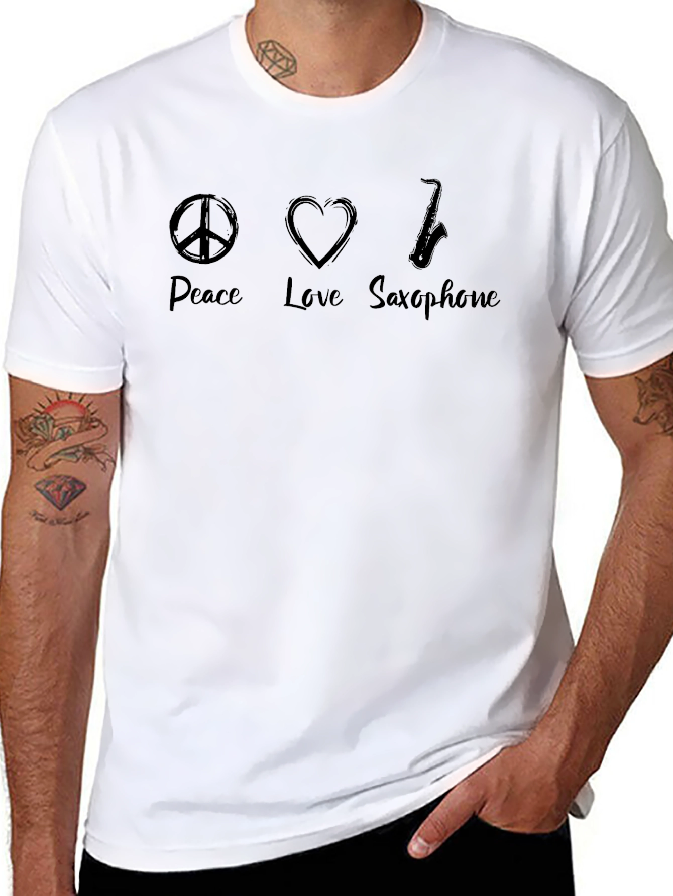 Peace Love Saxophone Black T-Shirt