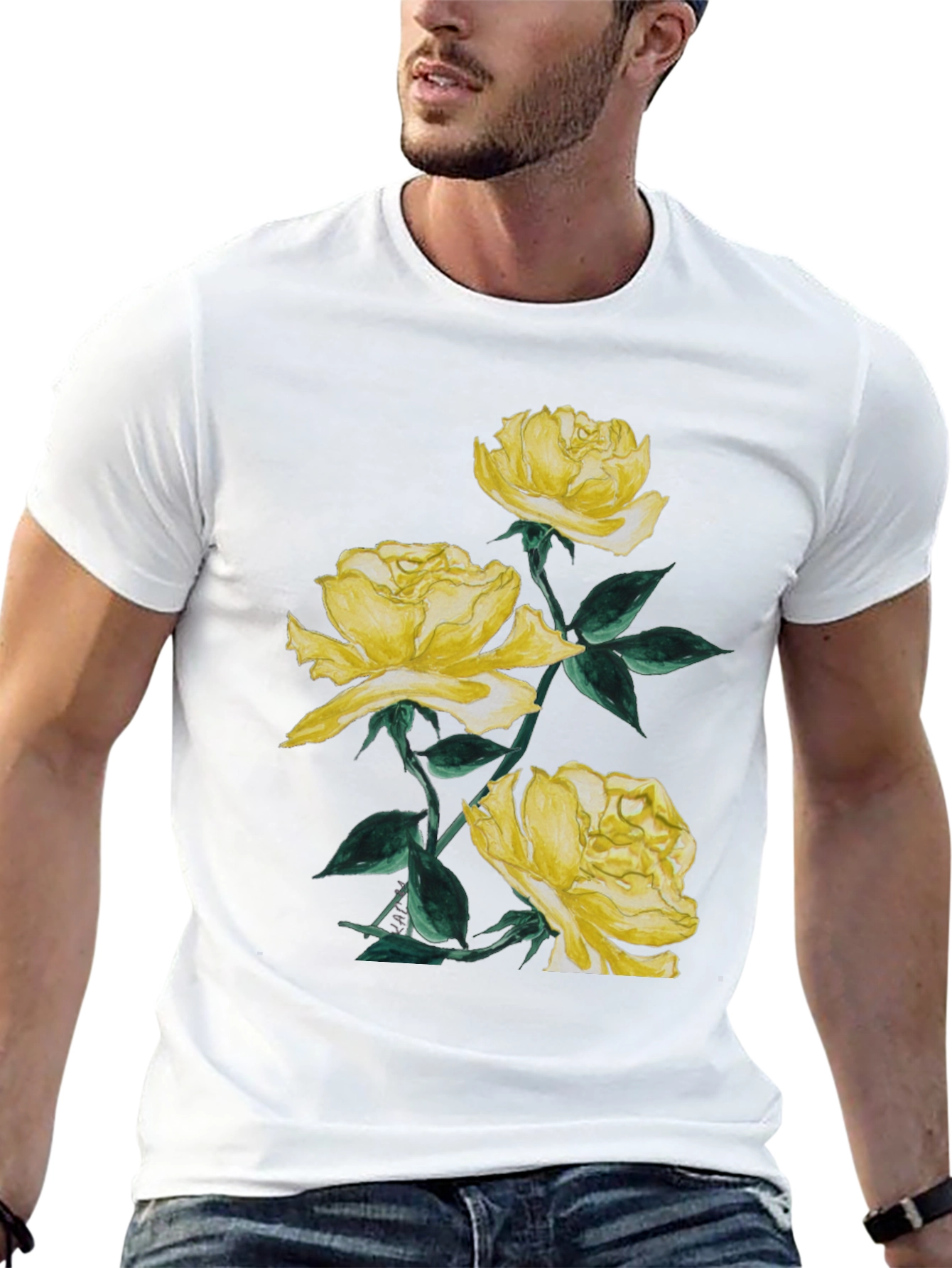 Yellow Roses Graphic Tee - Stylish Floral Design