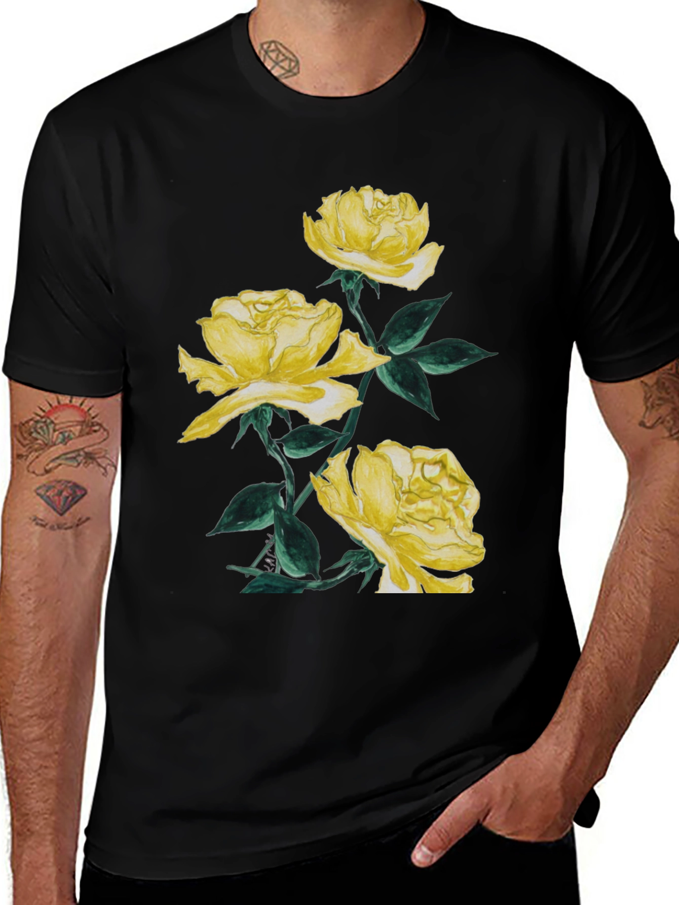 Yellow Roses Graphic Tee - Stylish Floral Design