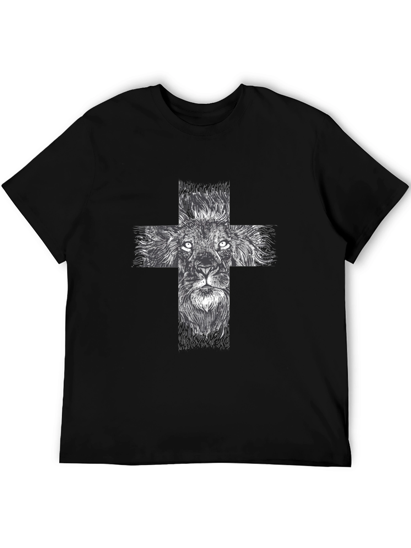 Lion Cross Graphic Tee - Black Casual T-Shirt
