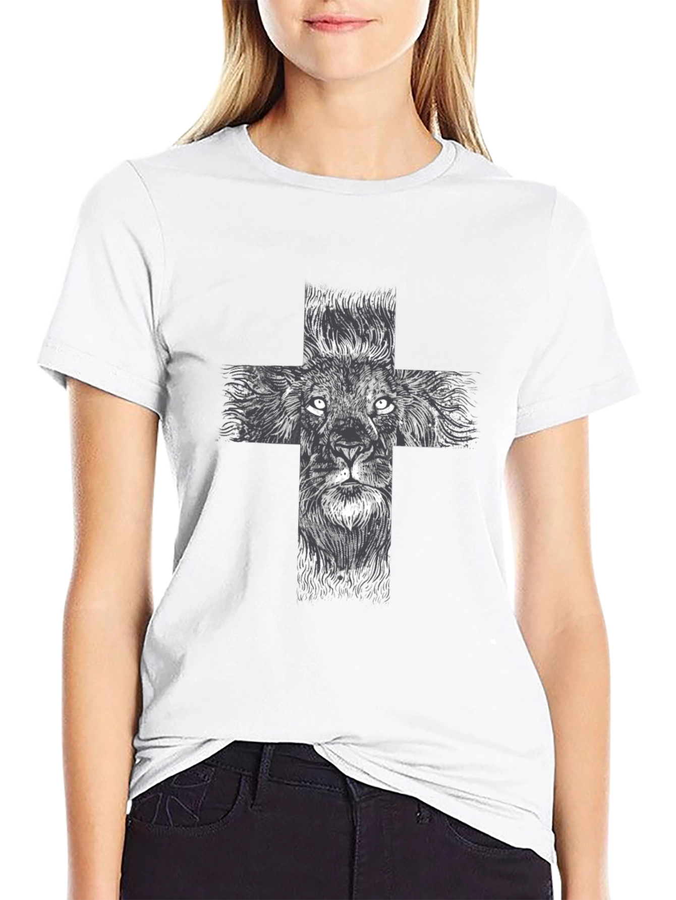 Lion Cross Graphic Tee - Black Casual T-Shirt