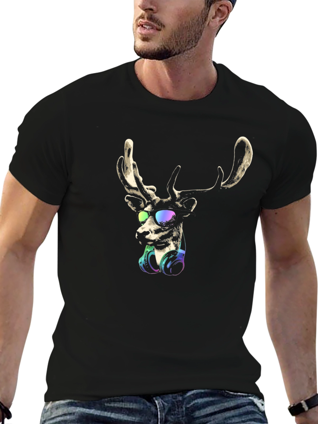 Cool Deer Graphic T-Shirt - Mens Black Tee