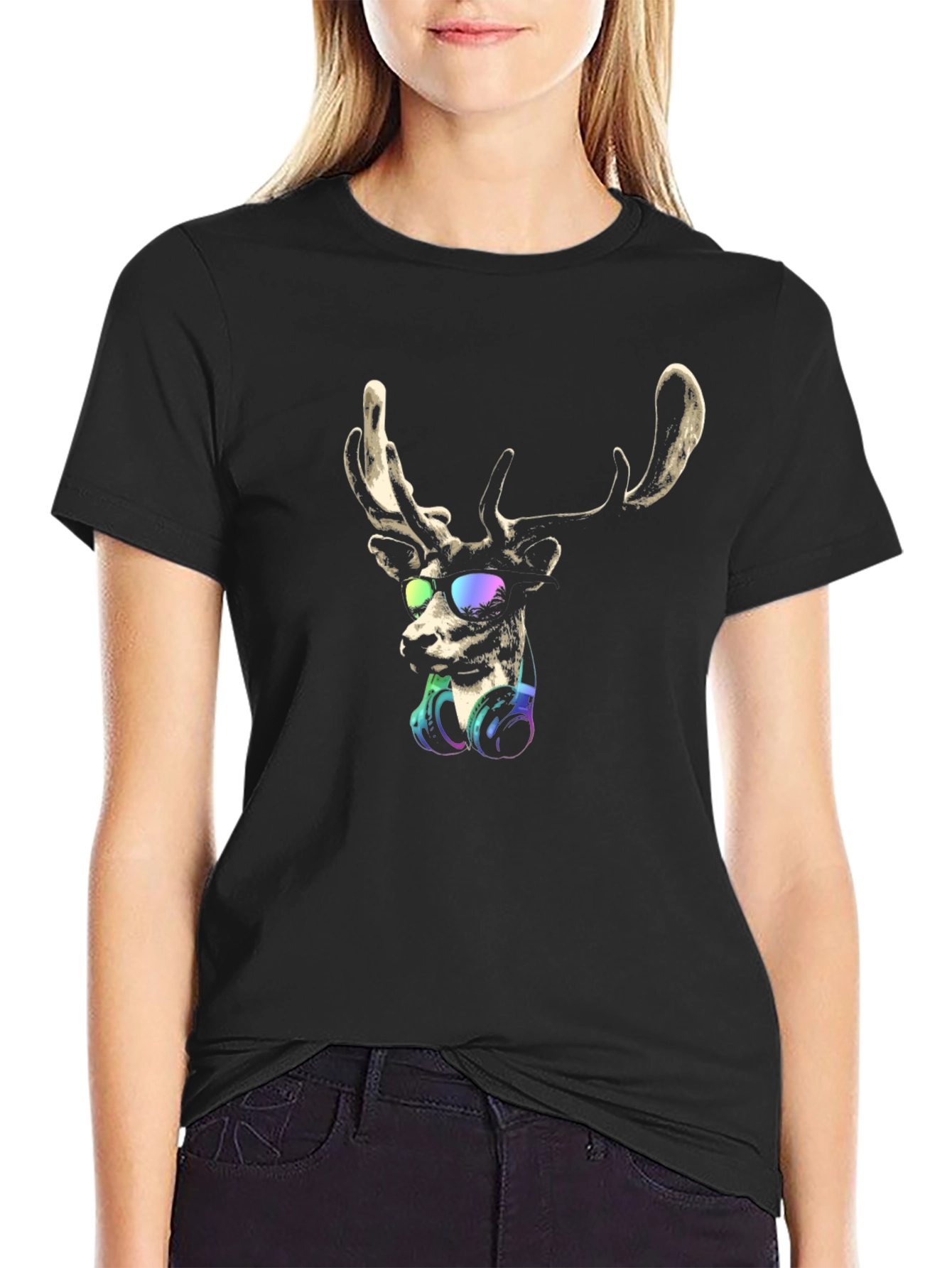 Cool Deer Graphic T-Shirt - Mens Black Tee