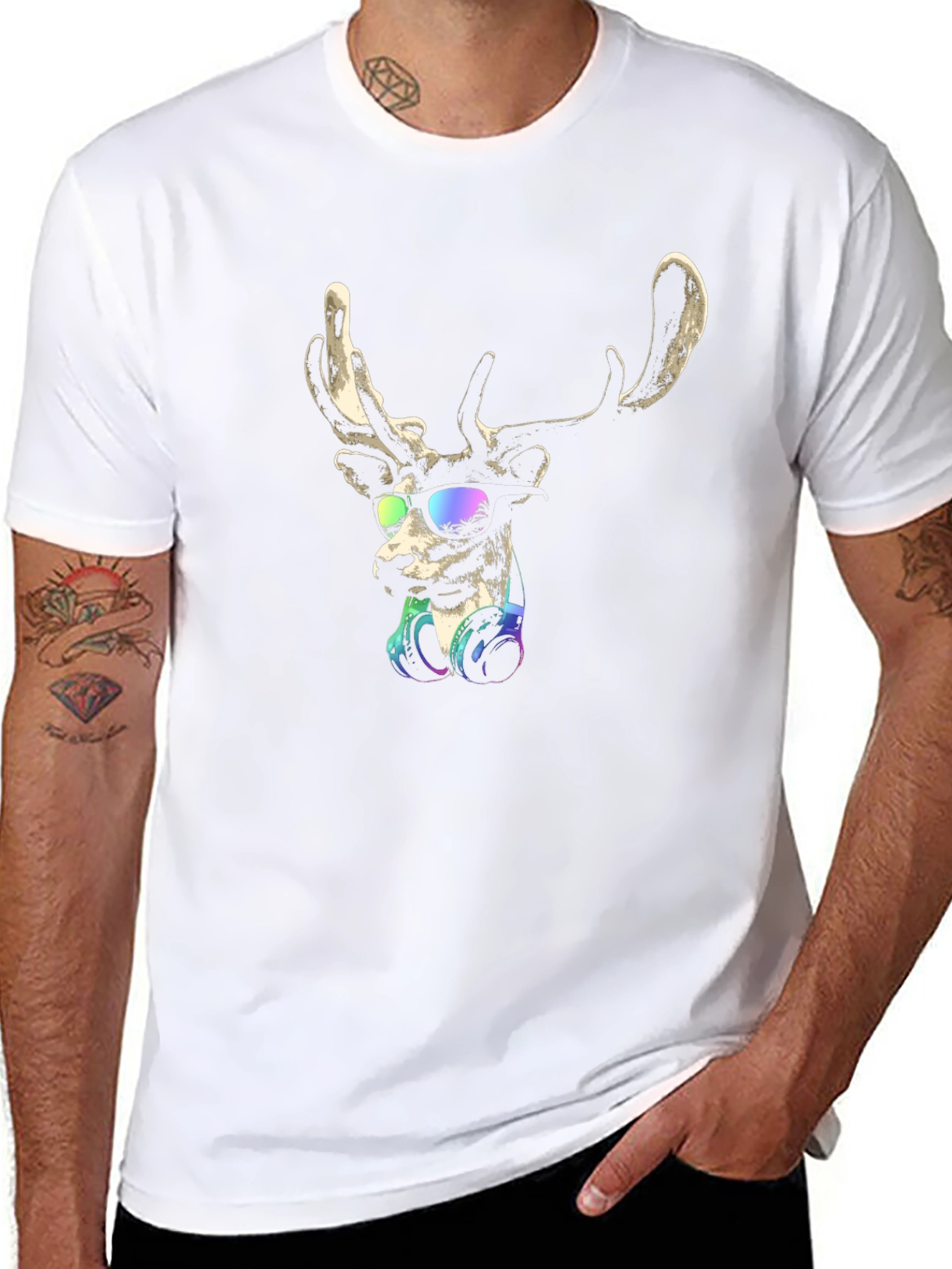 Cool Deer Graphic T-Shirt - Mens Black Tee