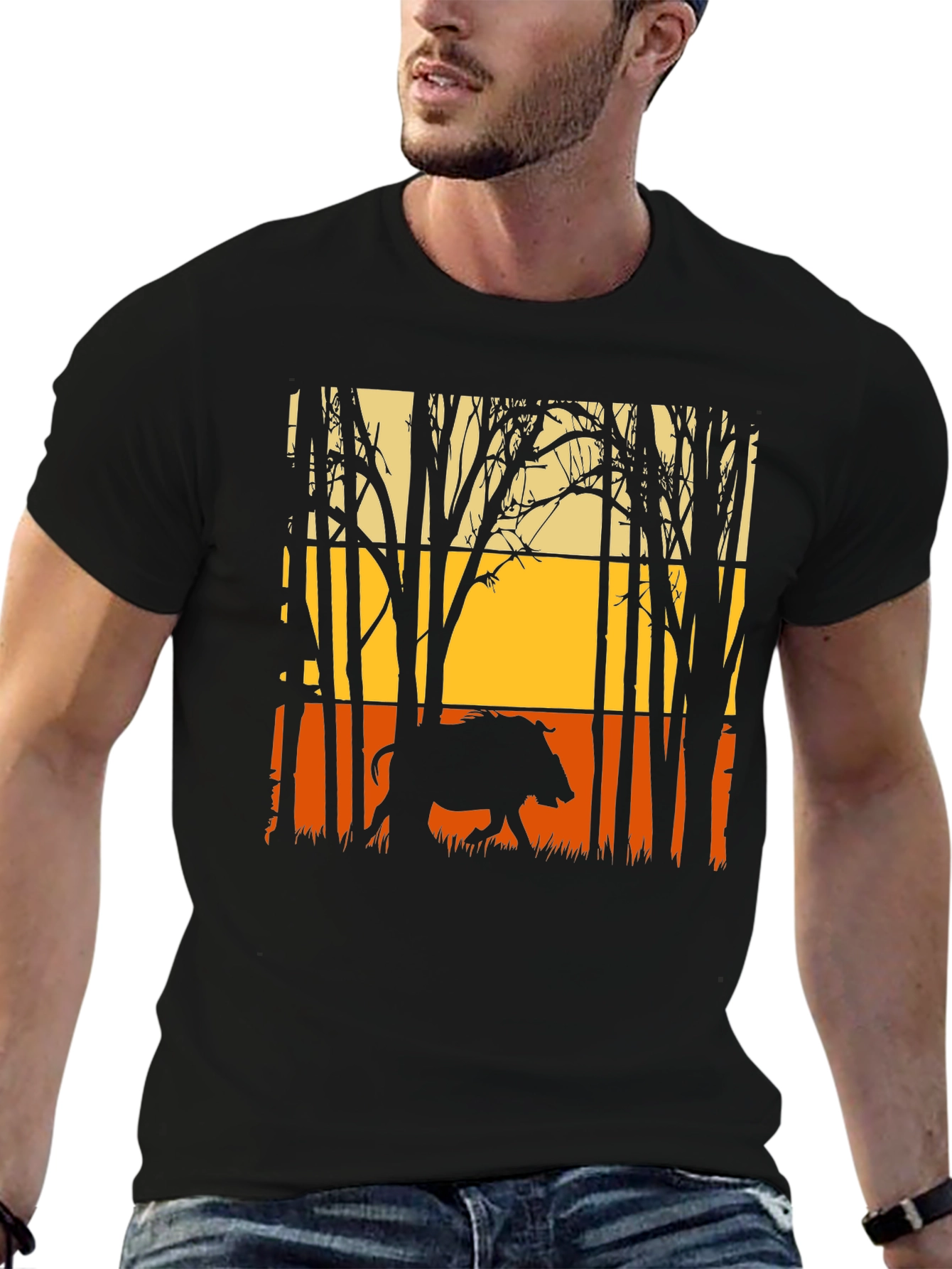 Wild Boar Silhouette Graphic Tee - Nature Lovers Shirt