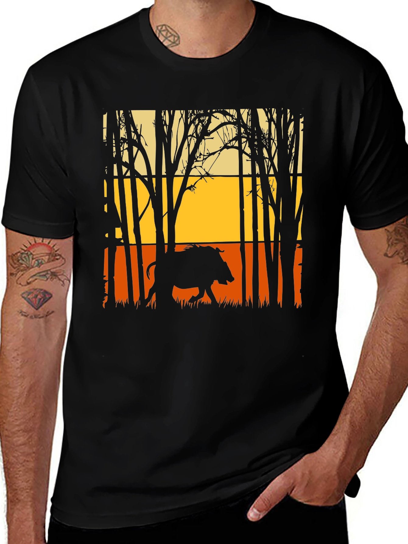 Wild Boar Silhouette Graphic Tee - Nature Lovers Shirt