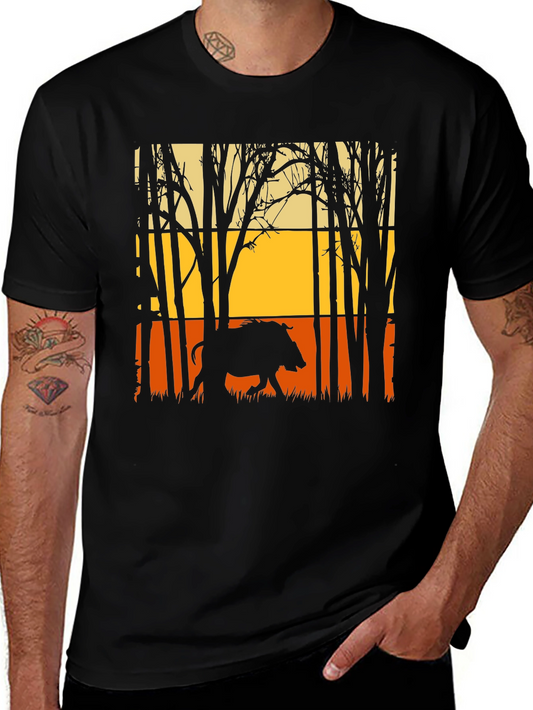 Wild Boar Silhouette Graphic Tee - Nature Lovers Shirt