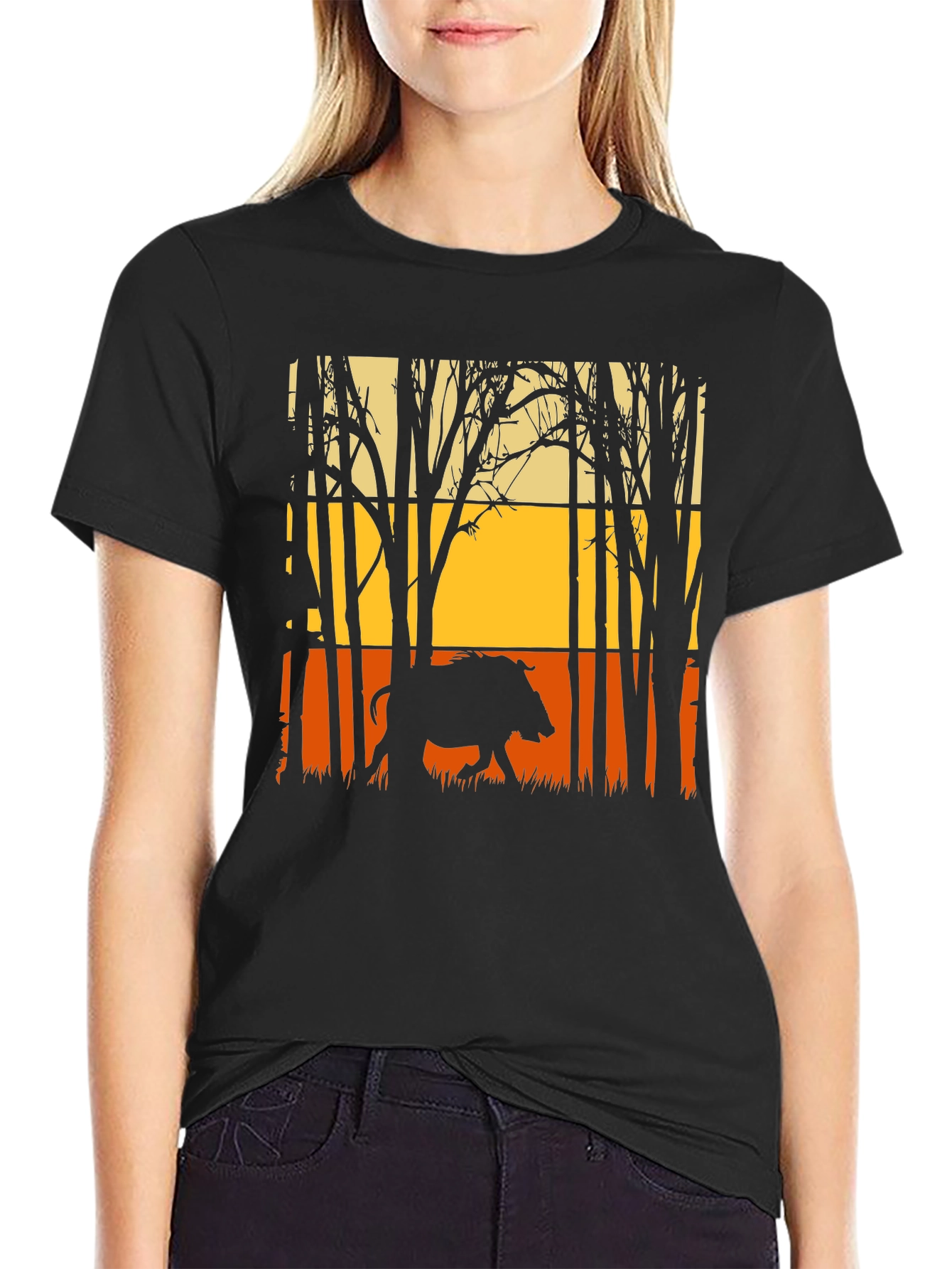 Wild Boar Silhouette Graphic Tee - Nature Lovers Shirt