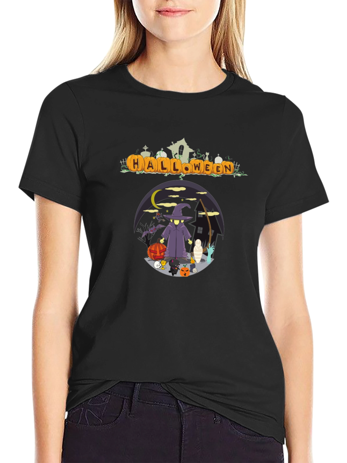 Halloween Graphic Print Crew Neck T-Shirt