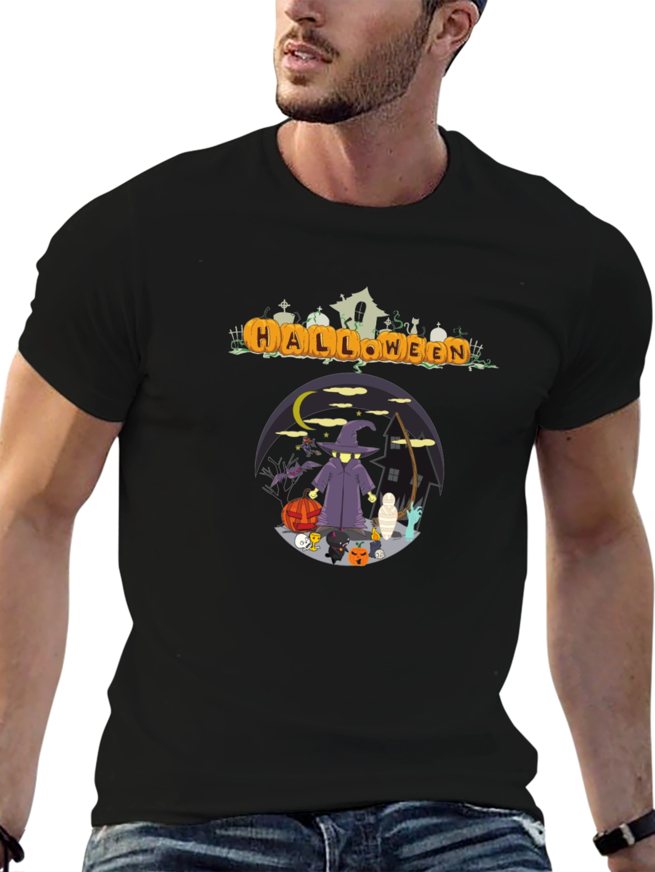 Halloween Graphic Print Crew Neck T-Shirt