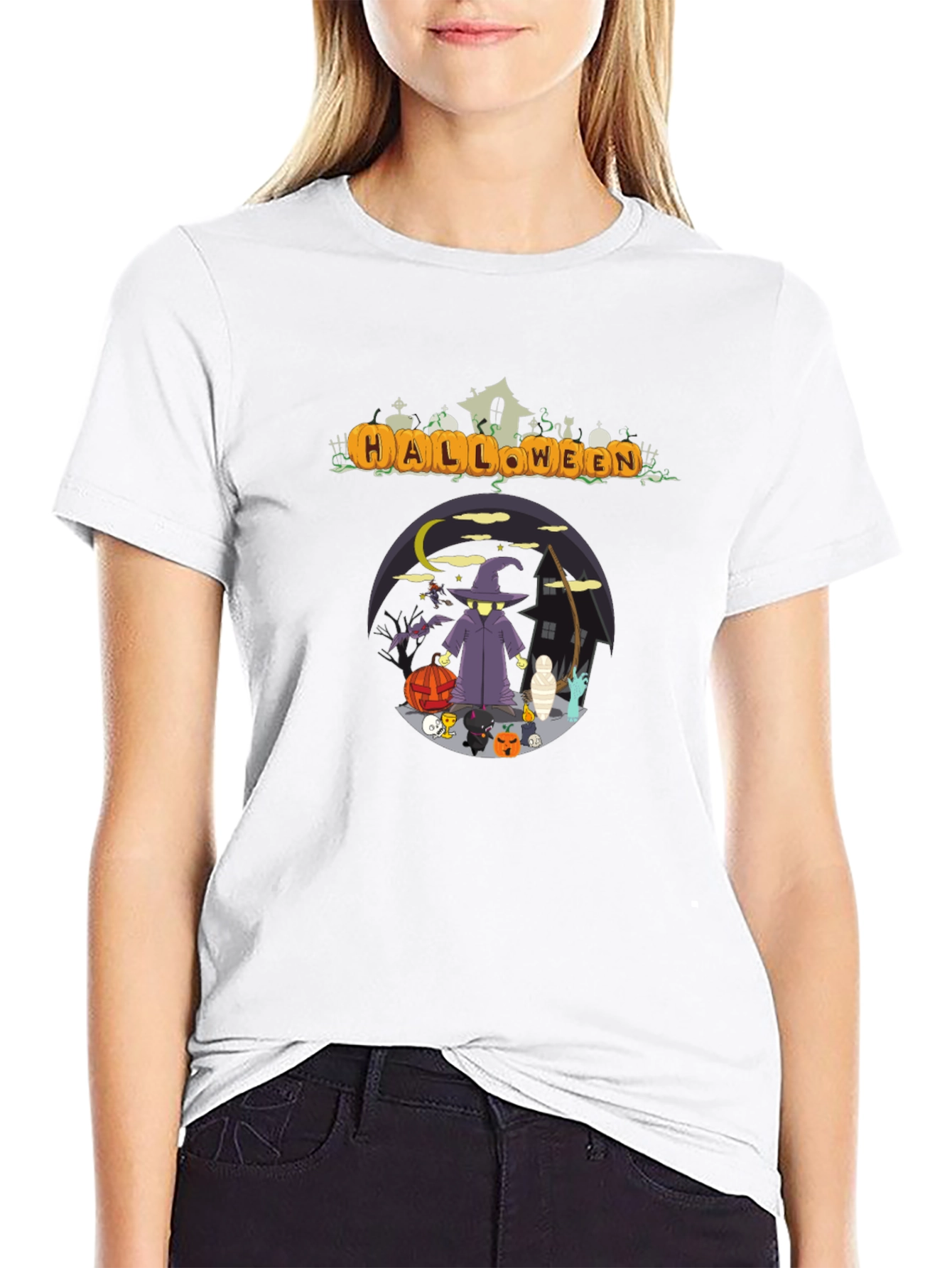 Halloween Graphic Print Crew Neck T-Shirt