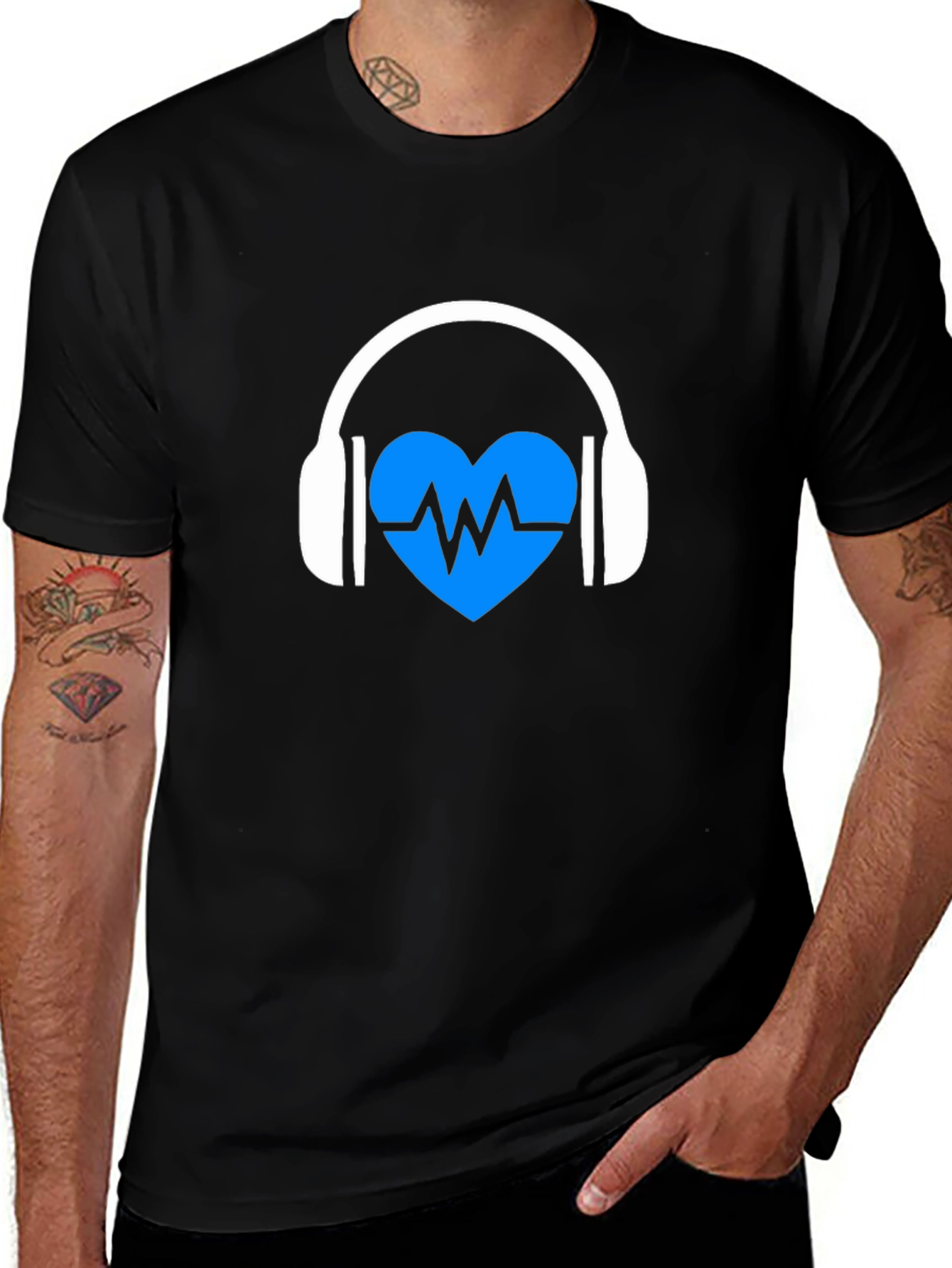 Heartbeat Headphones Black Graphic Tee