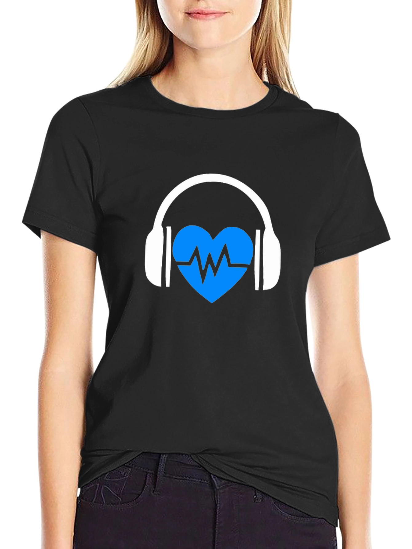 Heartbeat Headphones Black Graphic Tee